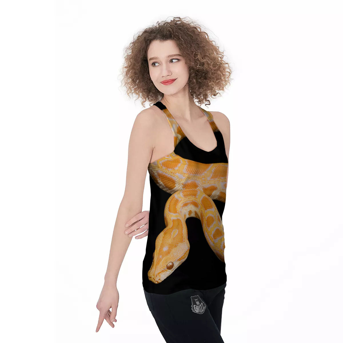 Snake Python Yellow Print Women's Racerback Tank Top-grizzshop