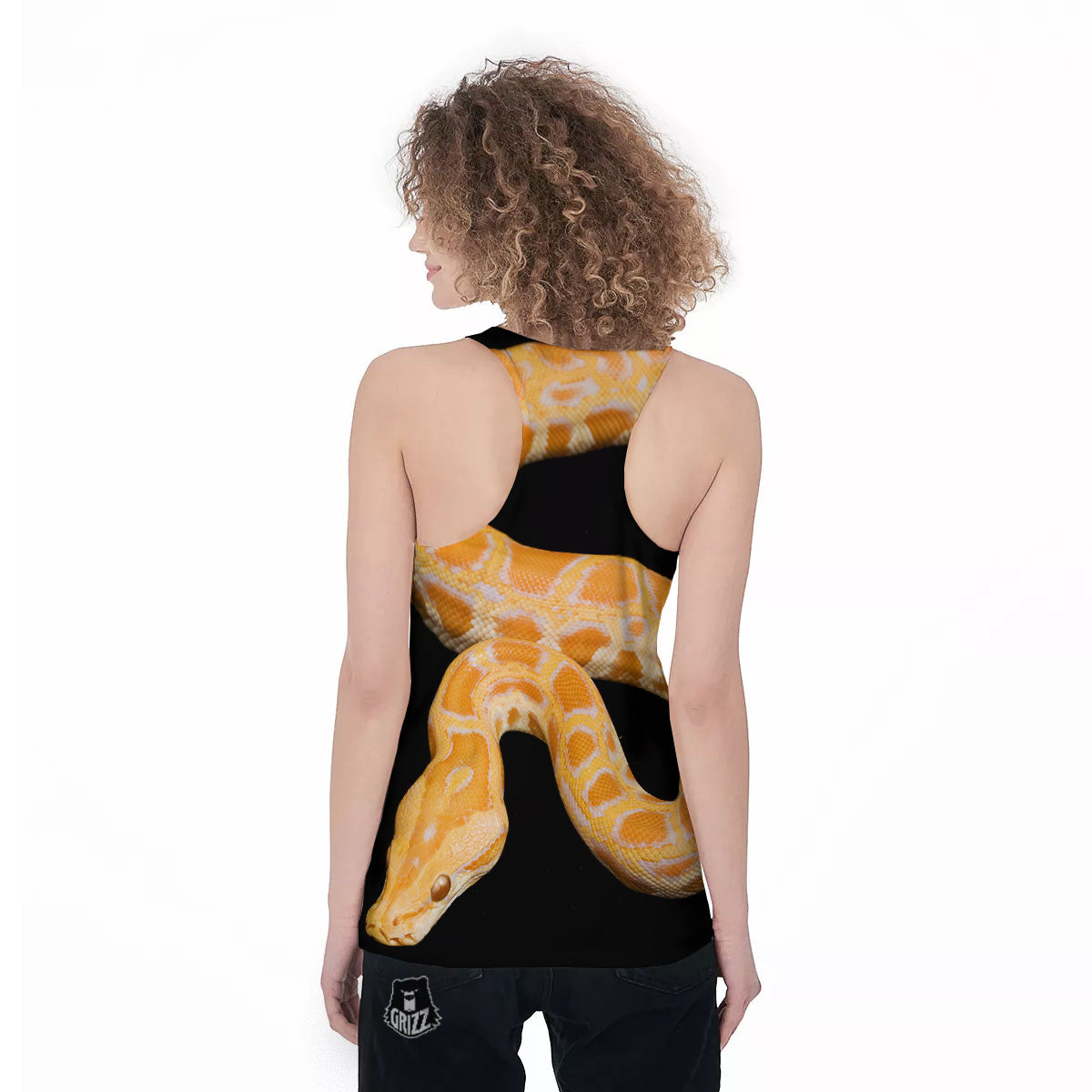 Snake Python Yellow Print Women's Racerback Tank Top-grizzshop