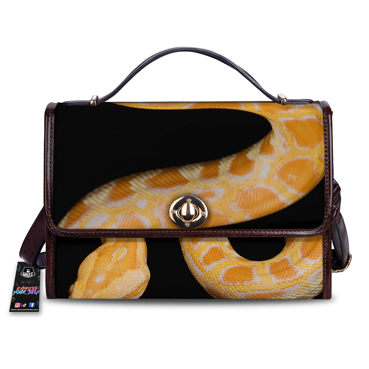 Snake Python Yellow Print Women's Satchel Bag-grizzshop