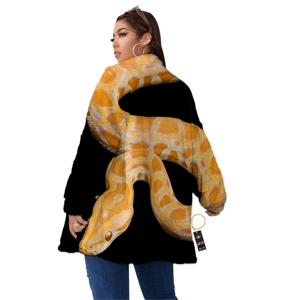 Snake Python Yellow Print Women's Sherpa Jacket-grizzshop