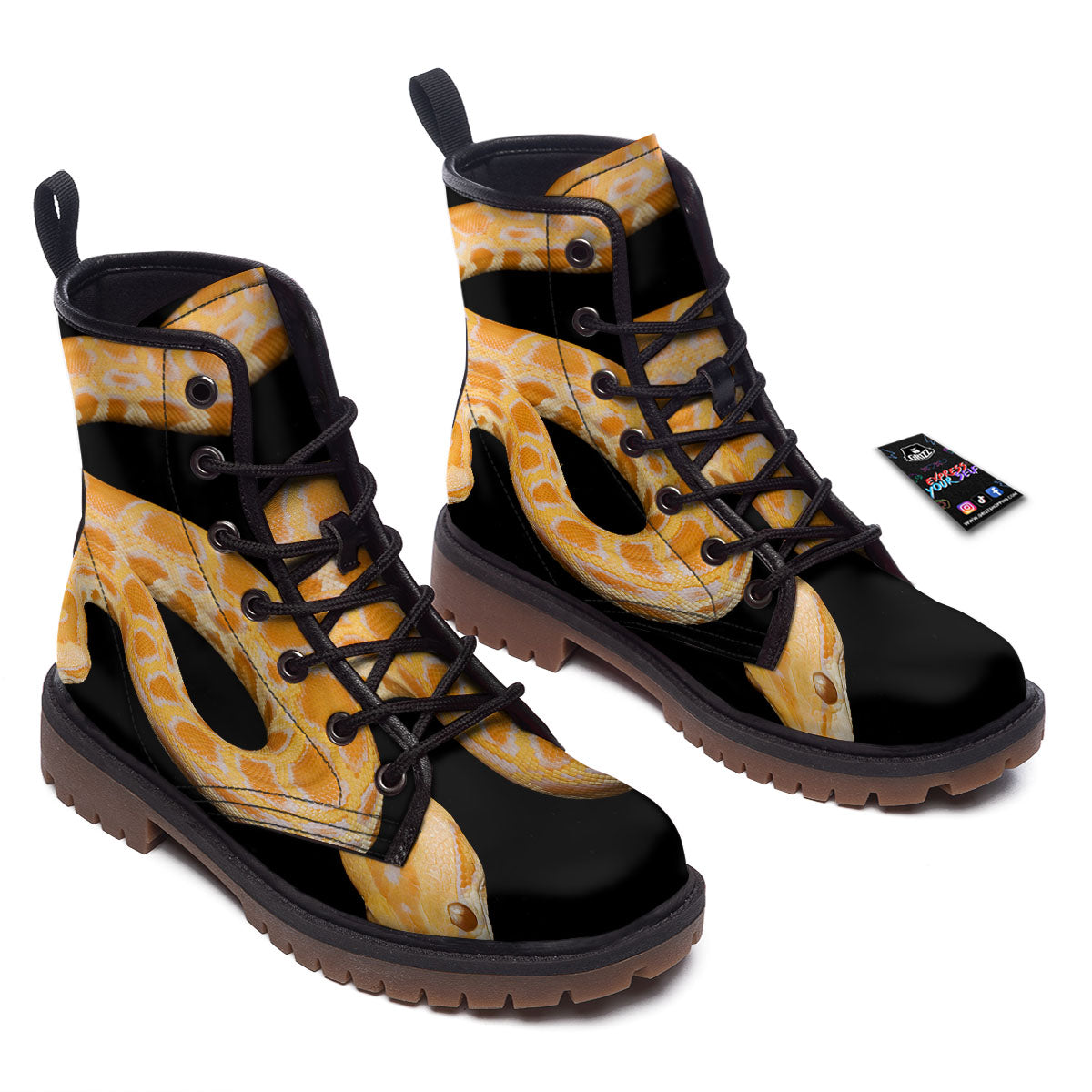 Snake Python Yellow Print Work Boots-grizzshop