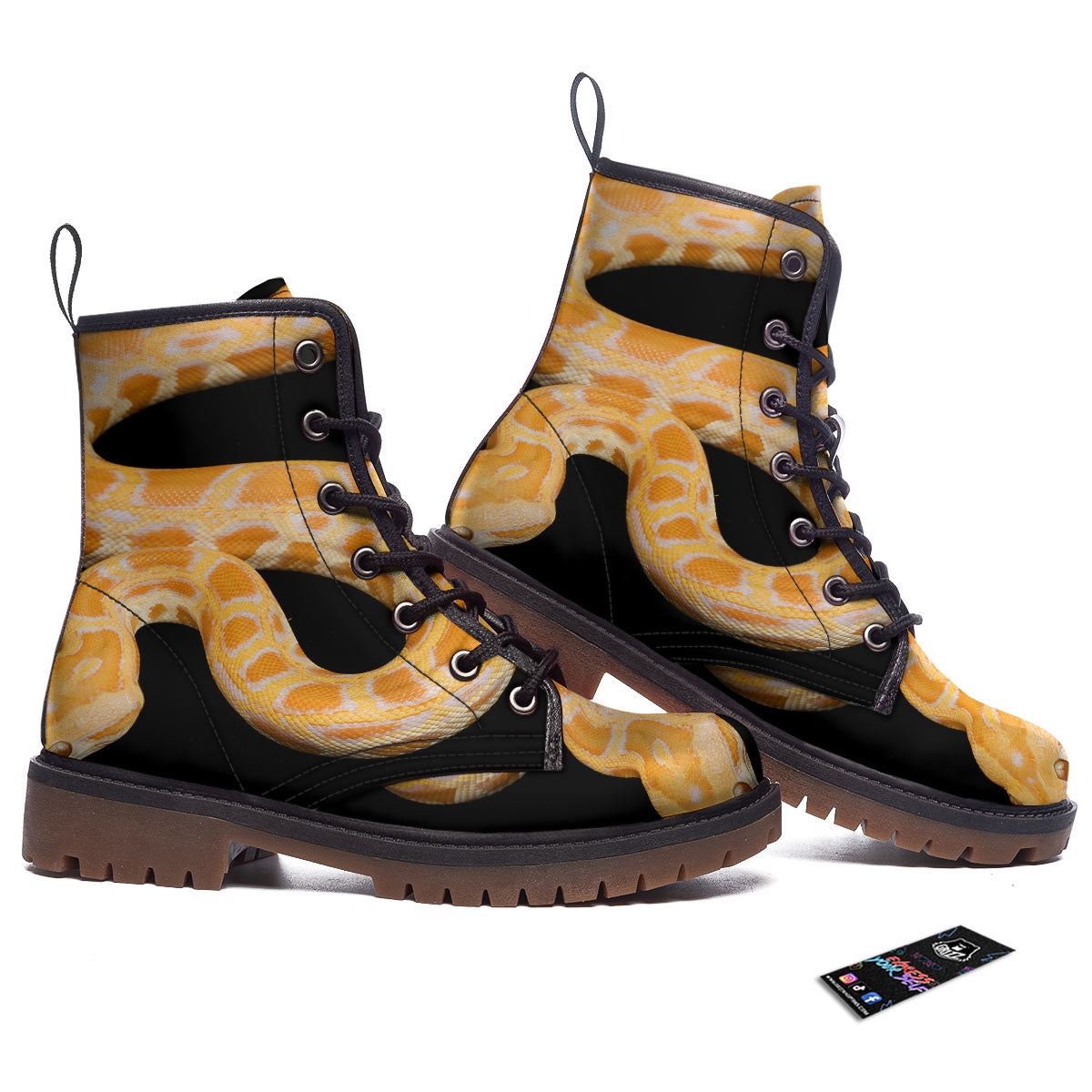 Snake Python Yellow Print Work Boots-grizzshop