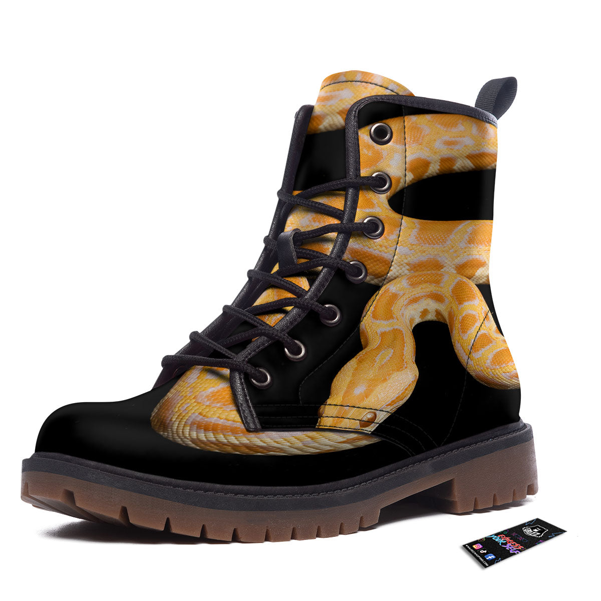 Snake Python Yellow Print Work Boots-grizzshop