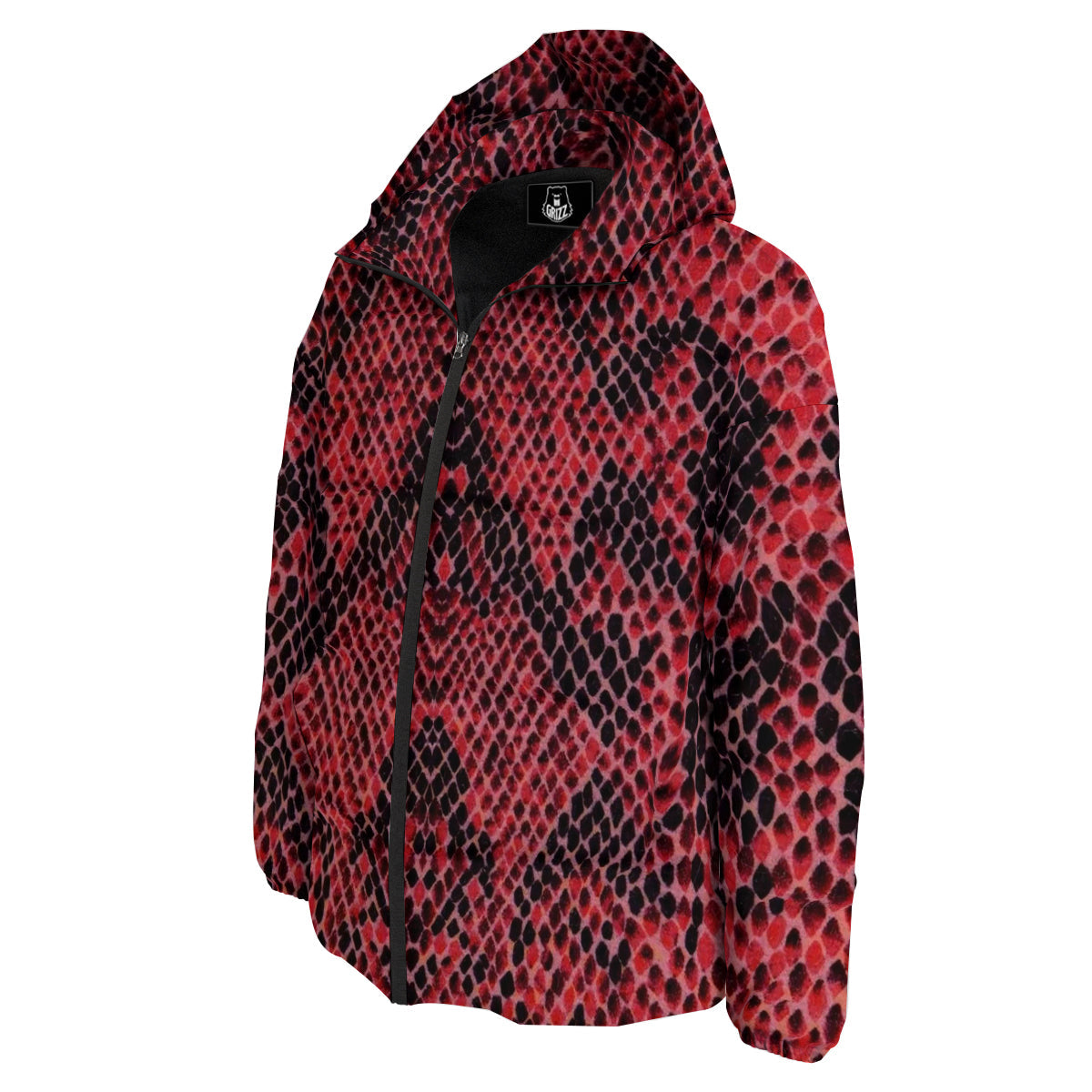 Snake Skin Black And Red Print Down Jacket-grizzshop