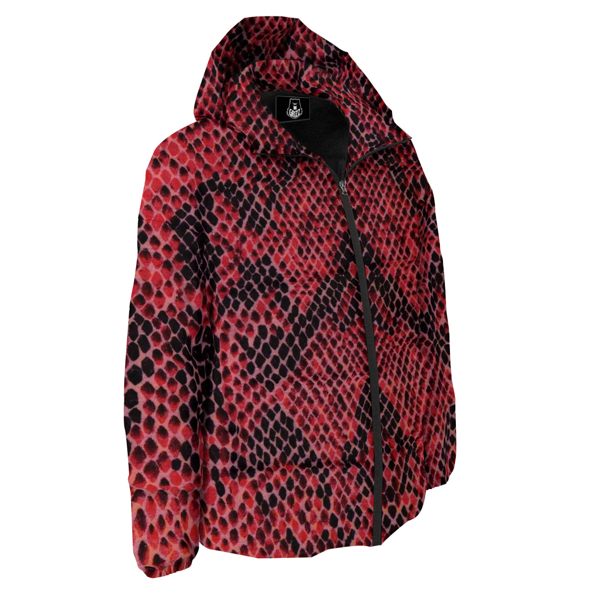 Snake Skin Black And Red Print Down Jacket-grizzshop