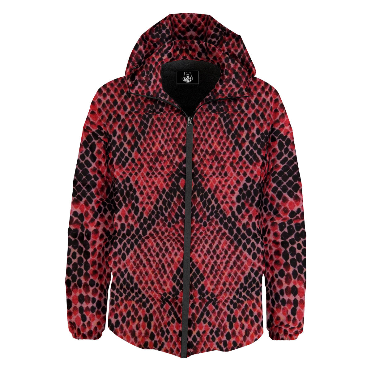Snake Skin Black And Red Print Down Jacket-grizzshop