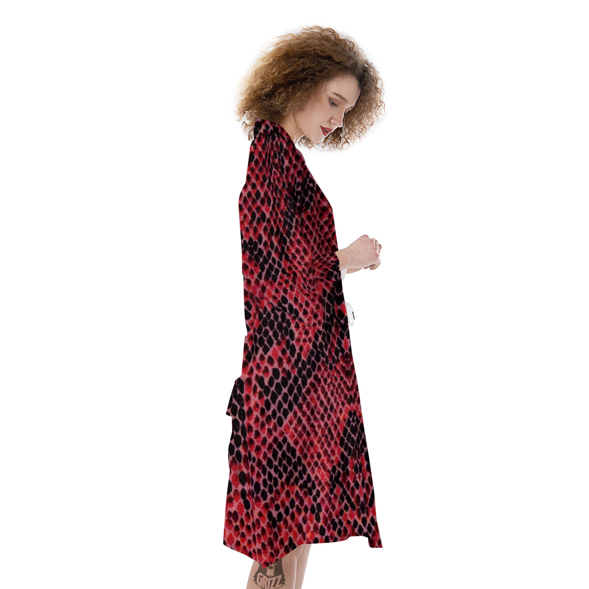 Snake Skin Black And Red Print Kimono-grizzshop