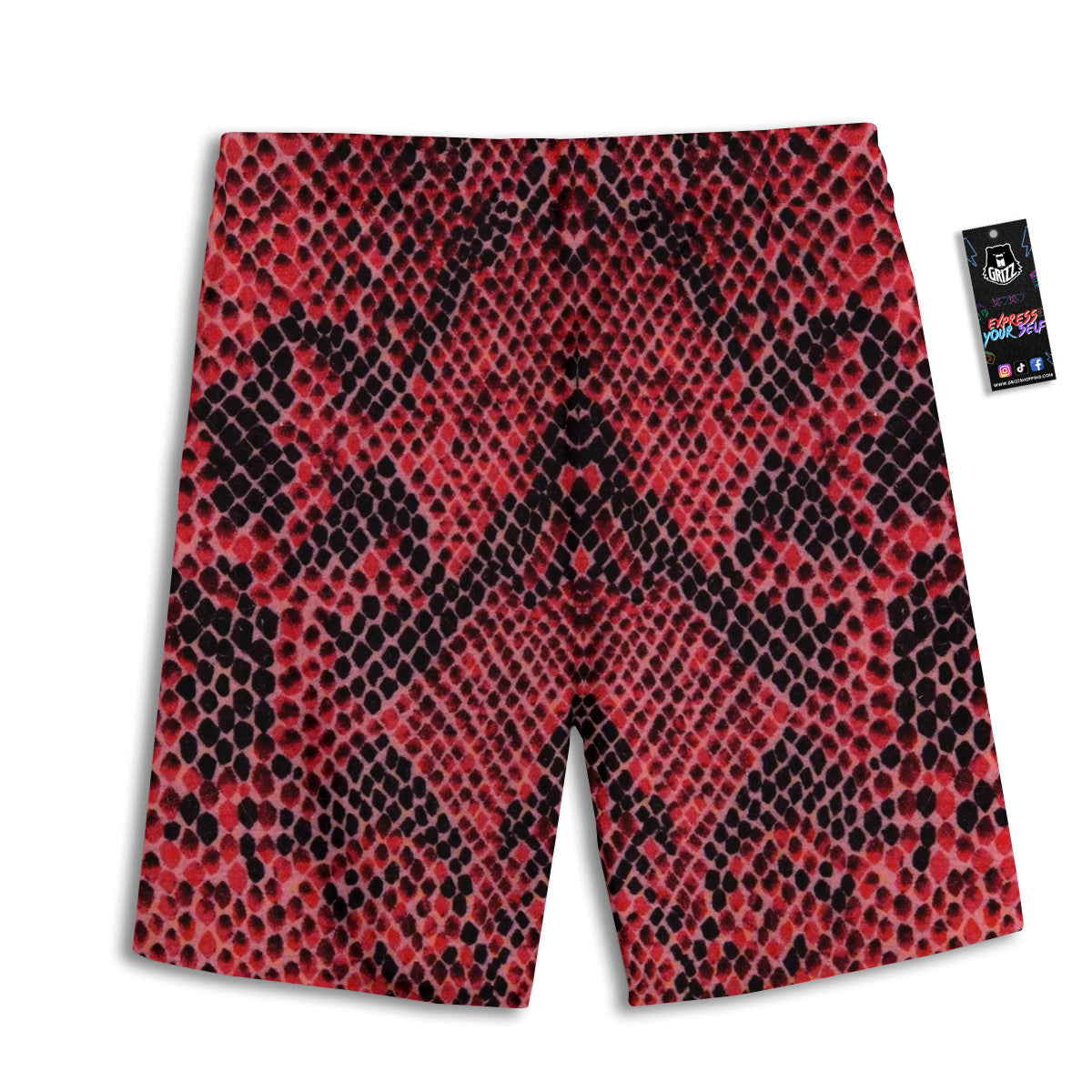 Snake Skin Black And Red Print Men's Athletic Shorts