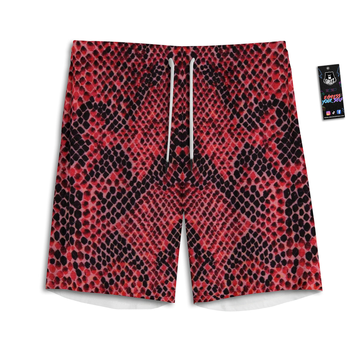 Snake Skin Black And Red Print Men's Athletic Shorts