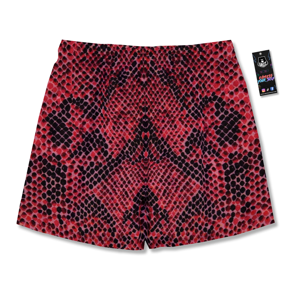 Snake Skin Black And Red Print Men's Running Shorts-grizzshop