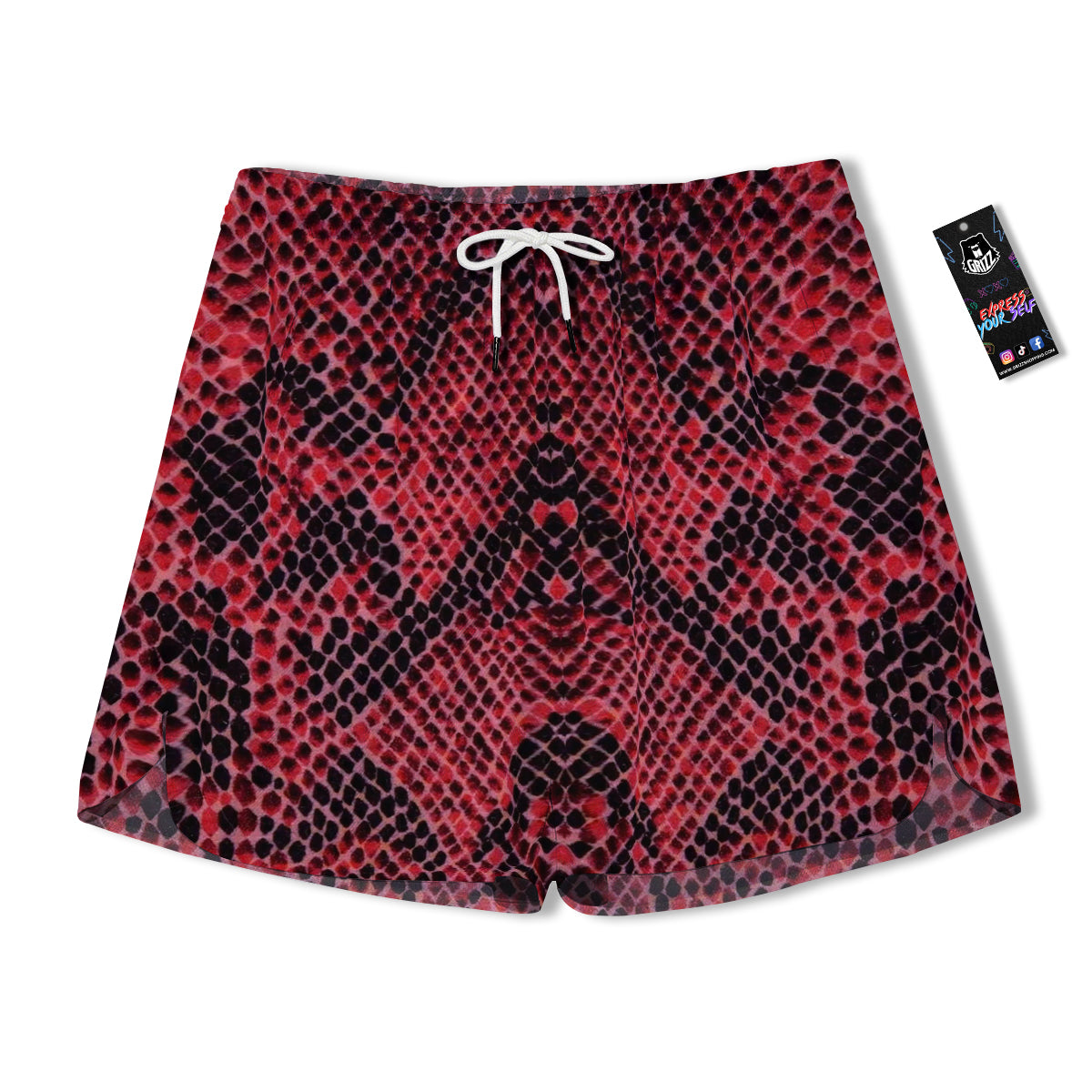 Snake Skin Black And Red Print Men's Running Shorts-grizzshop