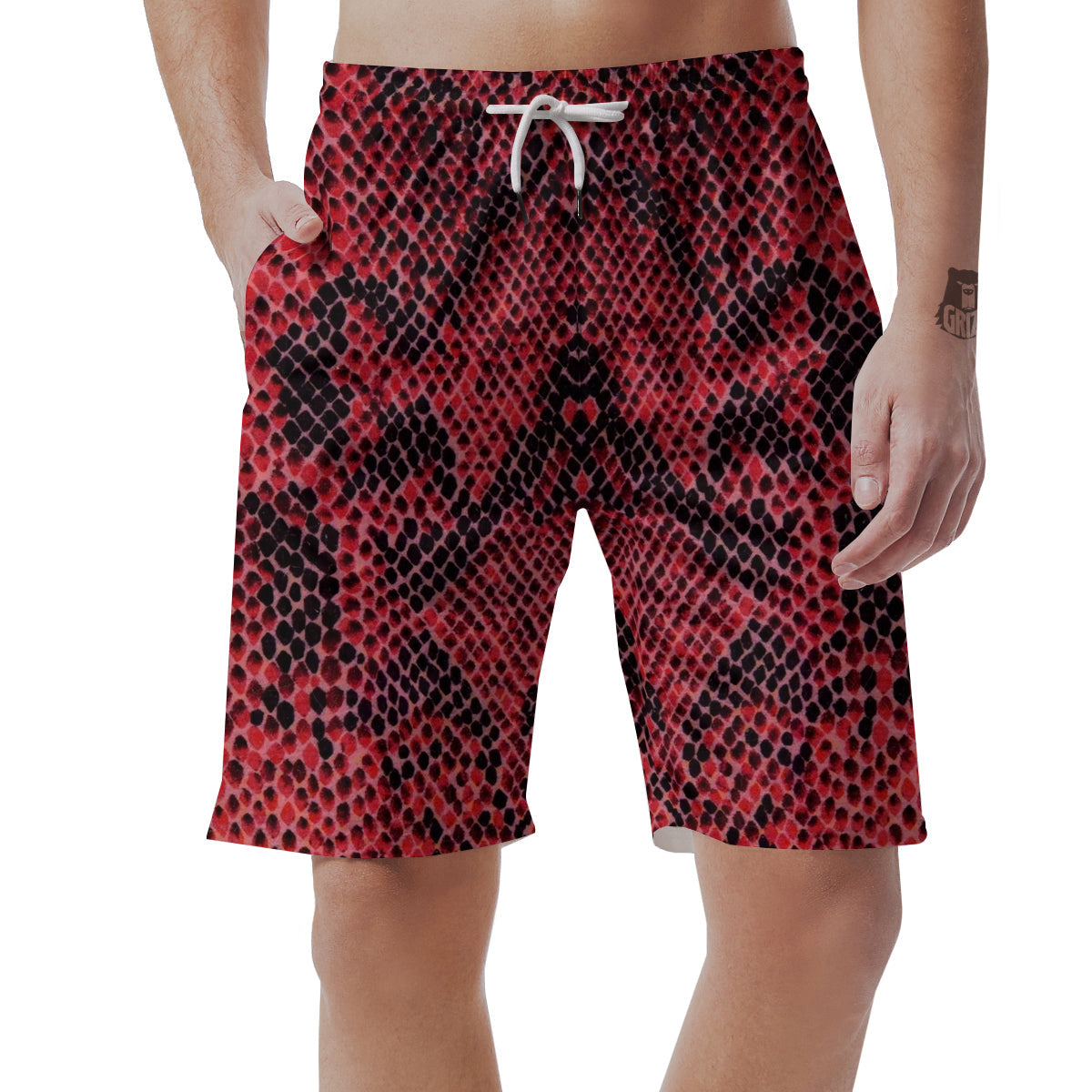 Snake Skin Black And Red Print Men's Shorts-grizzshop