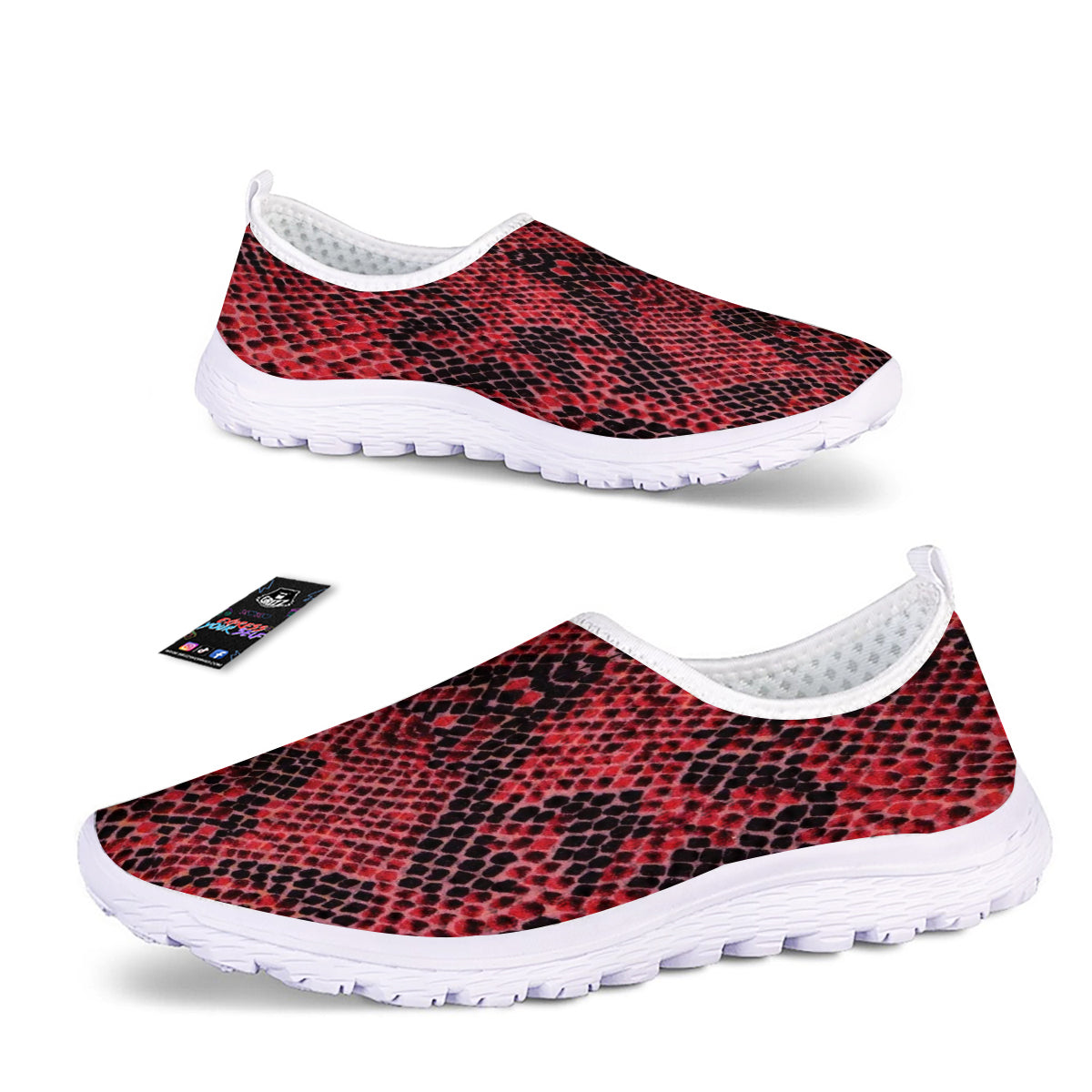 Snake Skin Black And Red Print Nurse Shoes-grizzshop