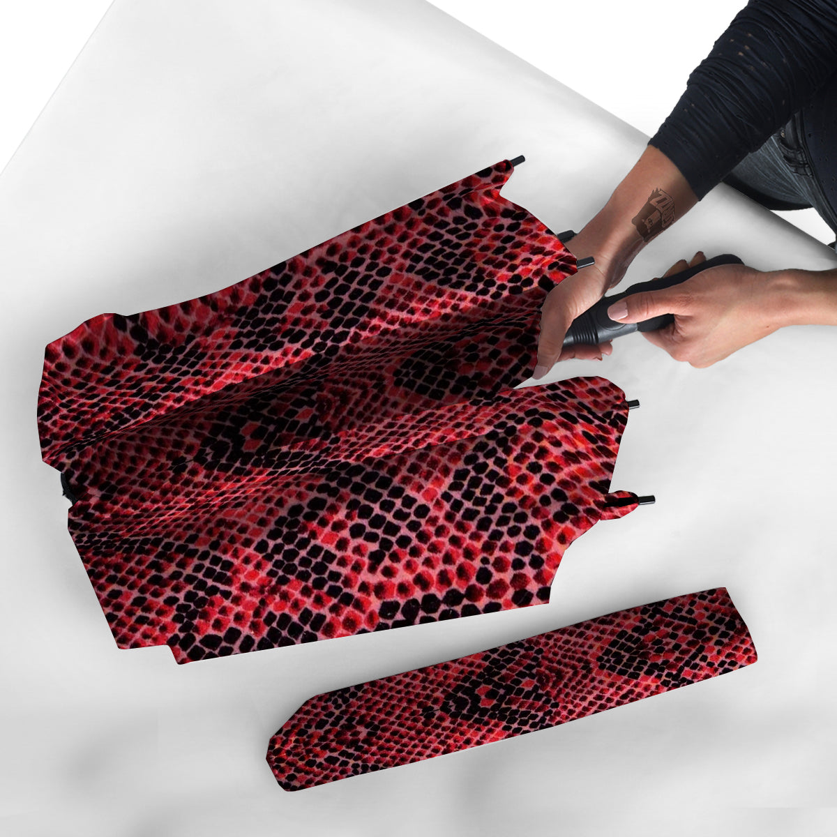 Snake Skin Black And Red Print Umbrella-grizzshop