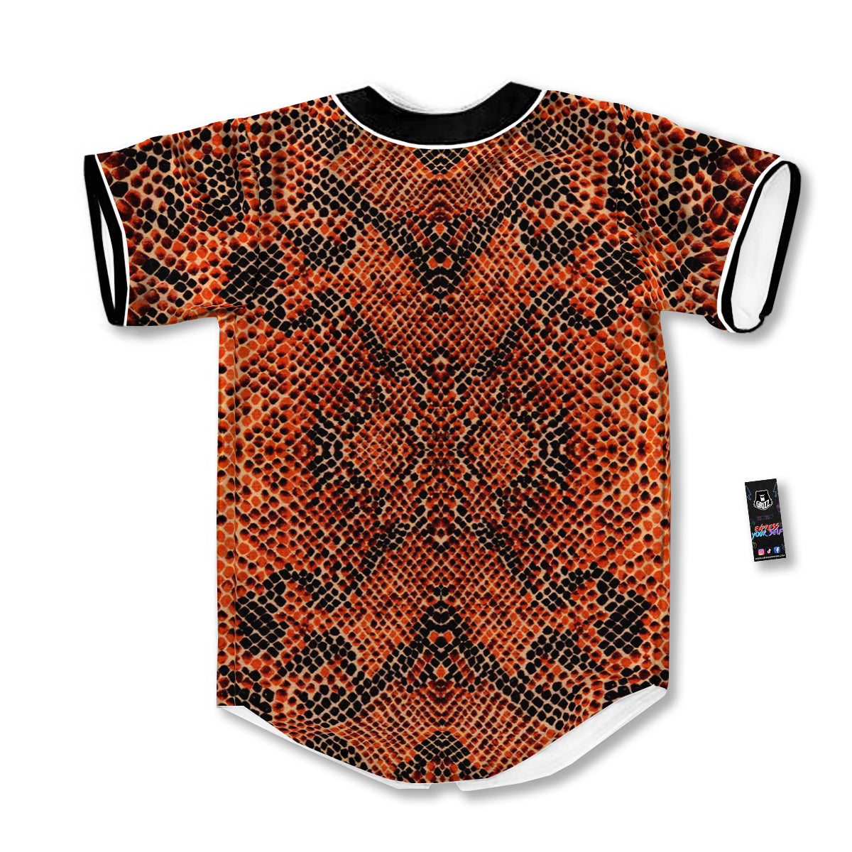 Snake Skin Black Orange Print Baseball Jersey-grizzshop