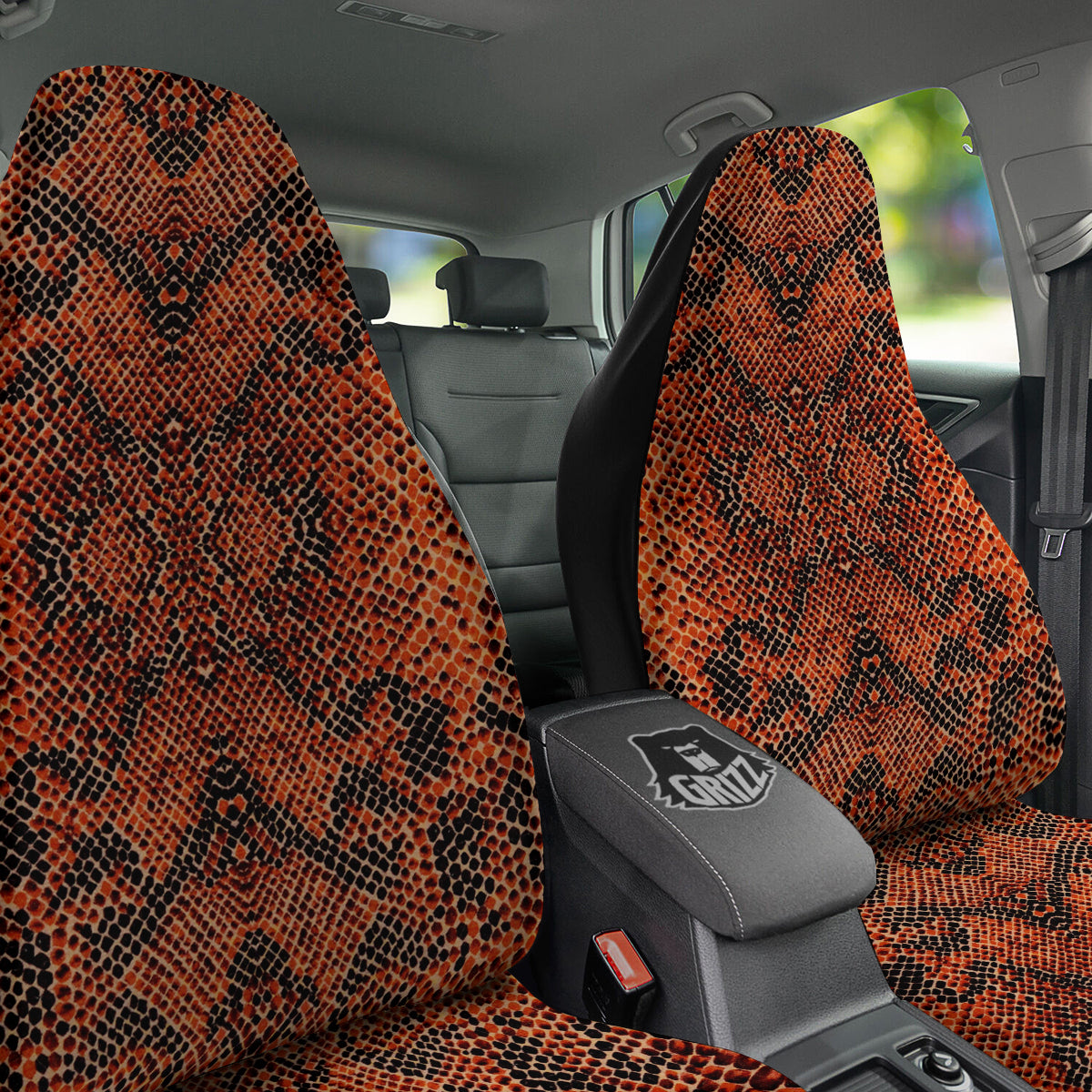 Snake Skin Black Orange Print Car Seat Covers-grizzshop