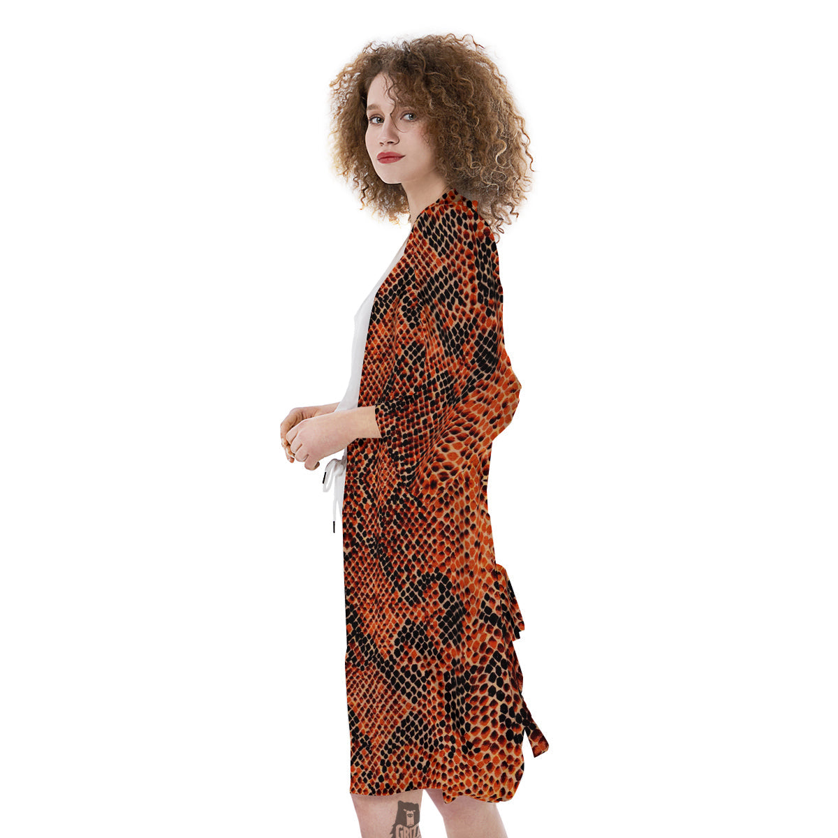 Snake Skin Black Orange Print Kimono-grizzshop