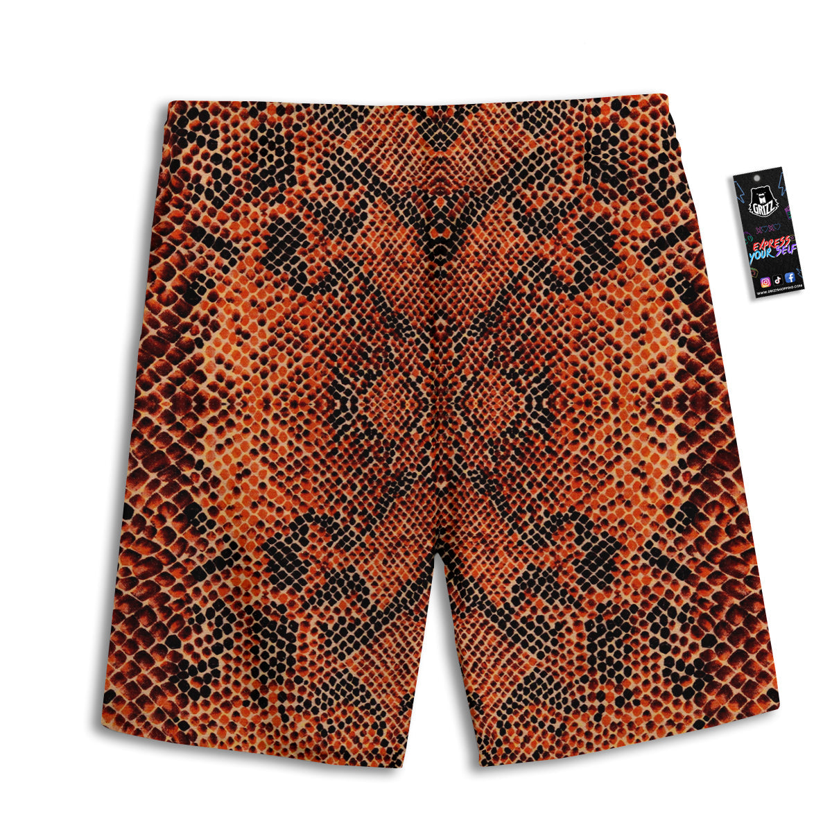 Snake Skin Black Orange Print Men's Athletic Shorts