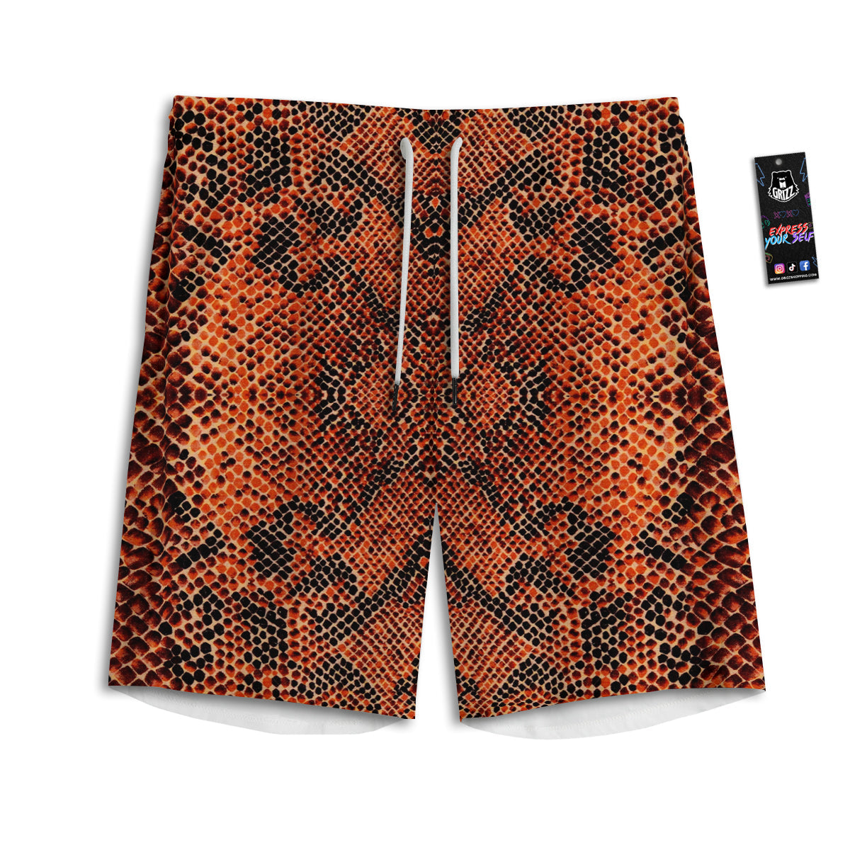 Snake Skin Black Orange Print Men's Athletic Shorts