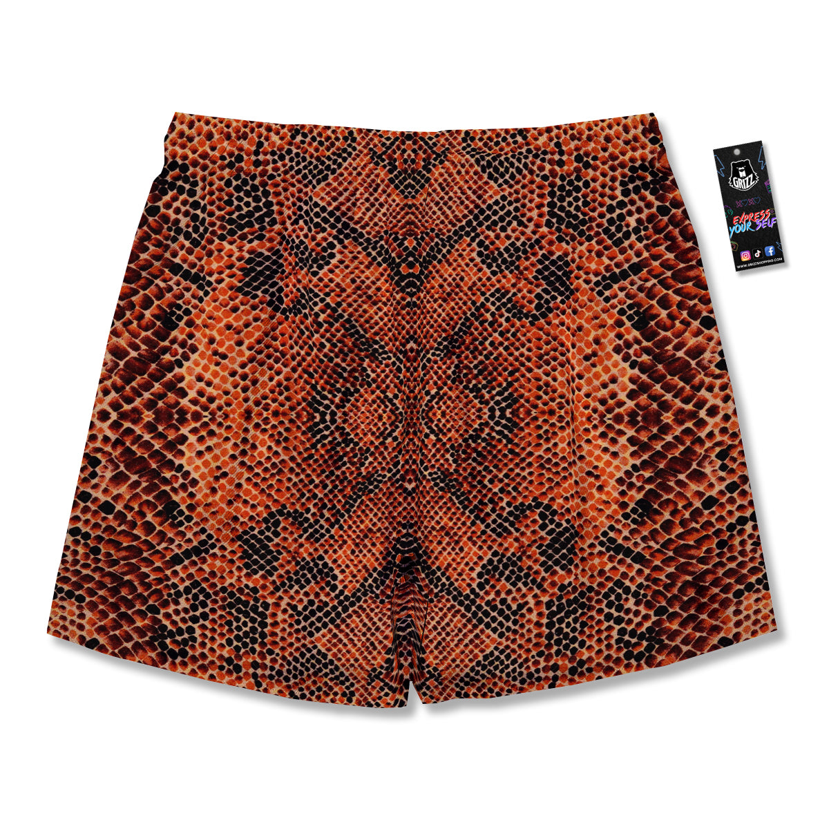 Snake Skin Black Orange Print Men's Running Shorts-grizzshop