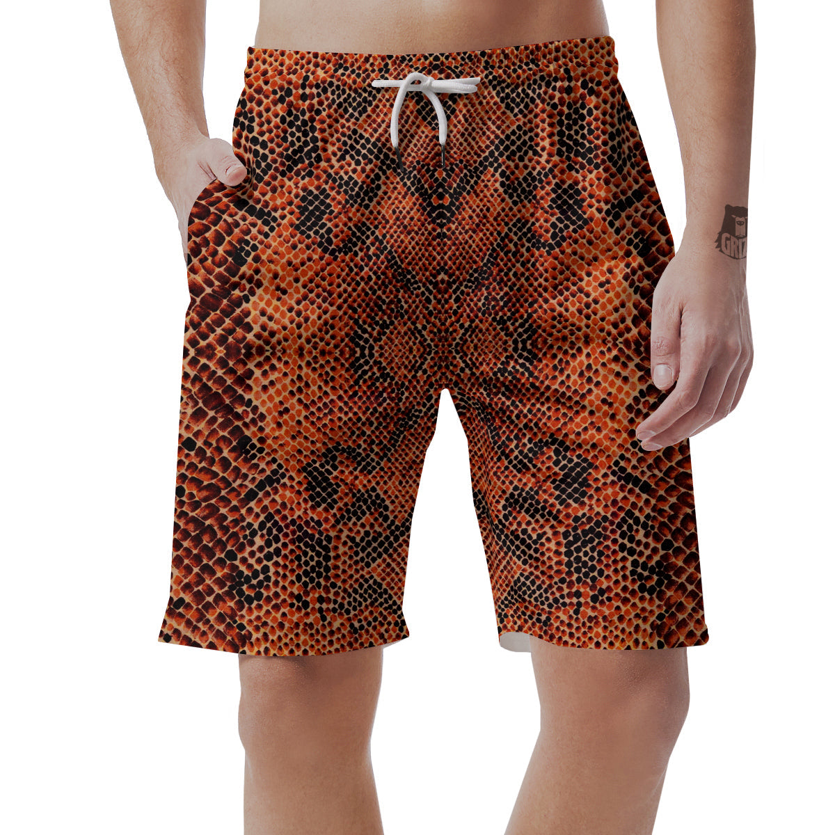 Snake Skin Black Orange Print Men's Shorts-grizzshop