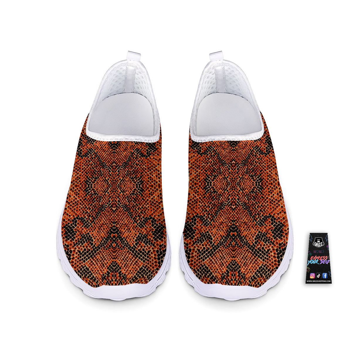 Snake Skin Black Orange Print Nurse Shoes-grizzshop
