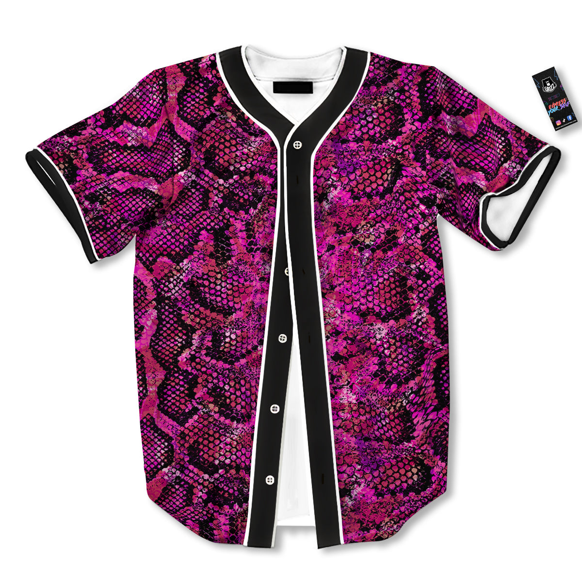 Snake Skin Black Pink Print Baseball Jersey-grizzshop