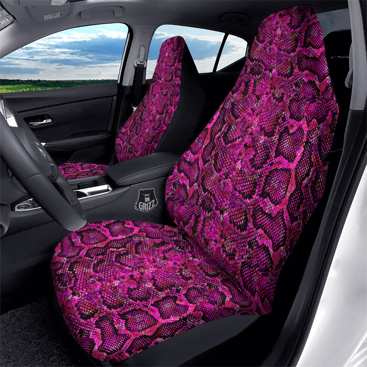 Snake Skin Black Pink Print Car Seat Covers-grizzshop