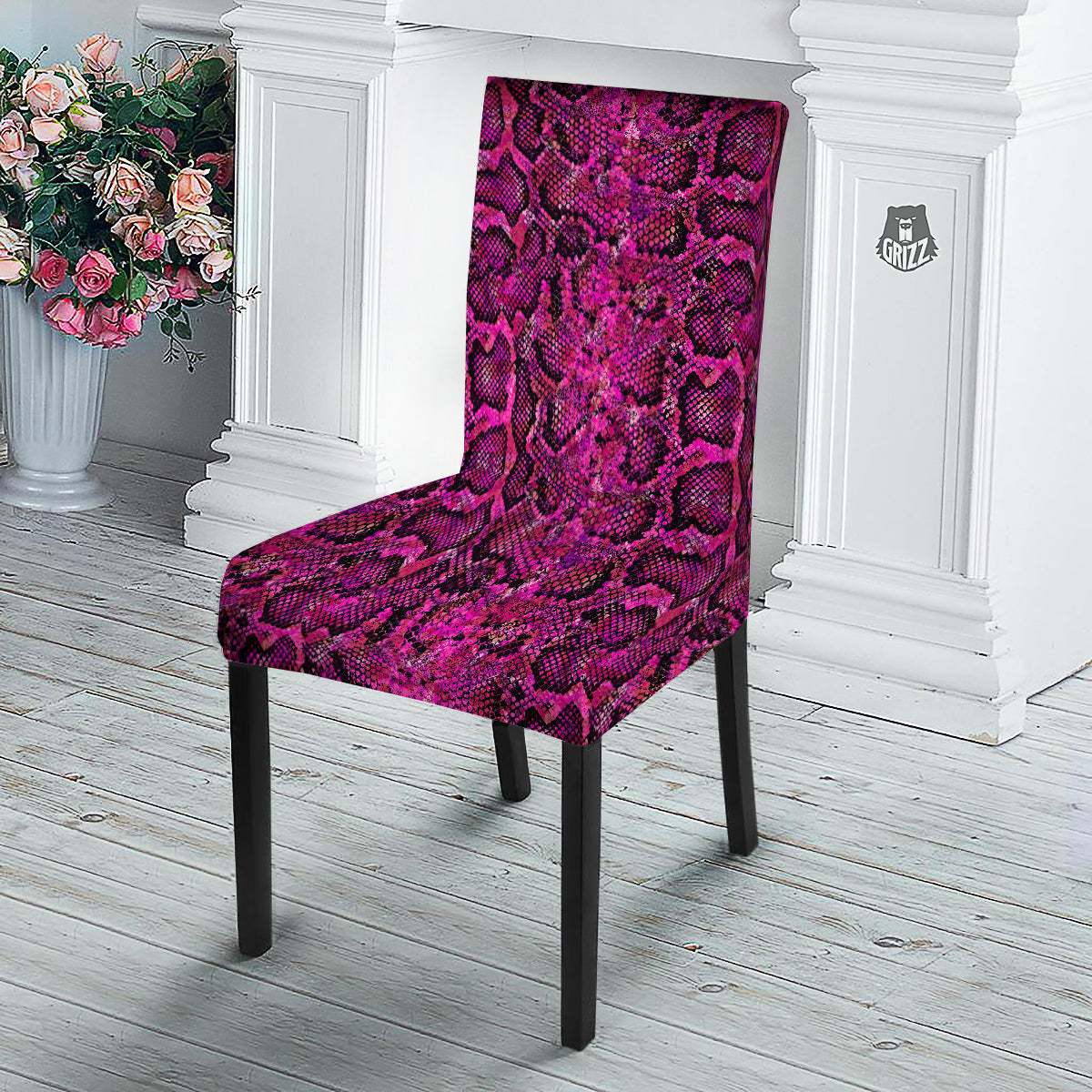 Snake Skin Black Pink Print Dining Chair Slipcover-grizzshop