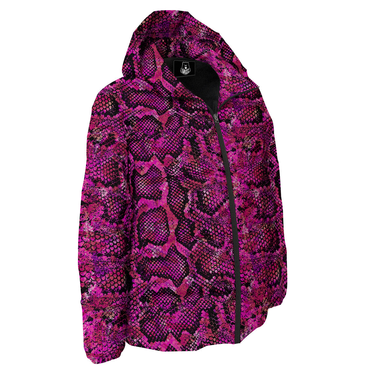 Snake Skin Black Pink Print Down Jacket-grizzshop