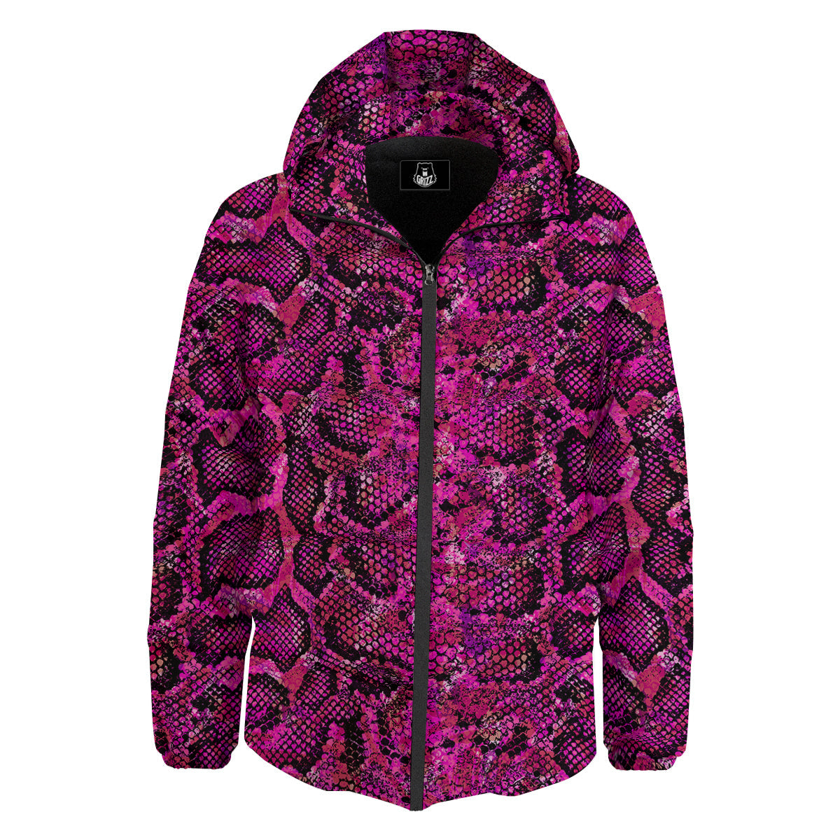 Snake Skin Black Pink Print Down Jacket-grizzshop