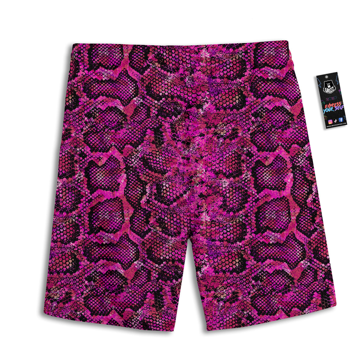Snake Skin Black Pink Print Men's Athletic Shorts