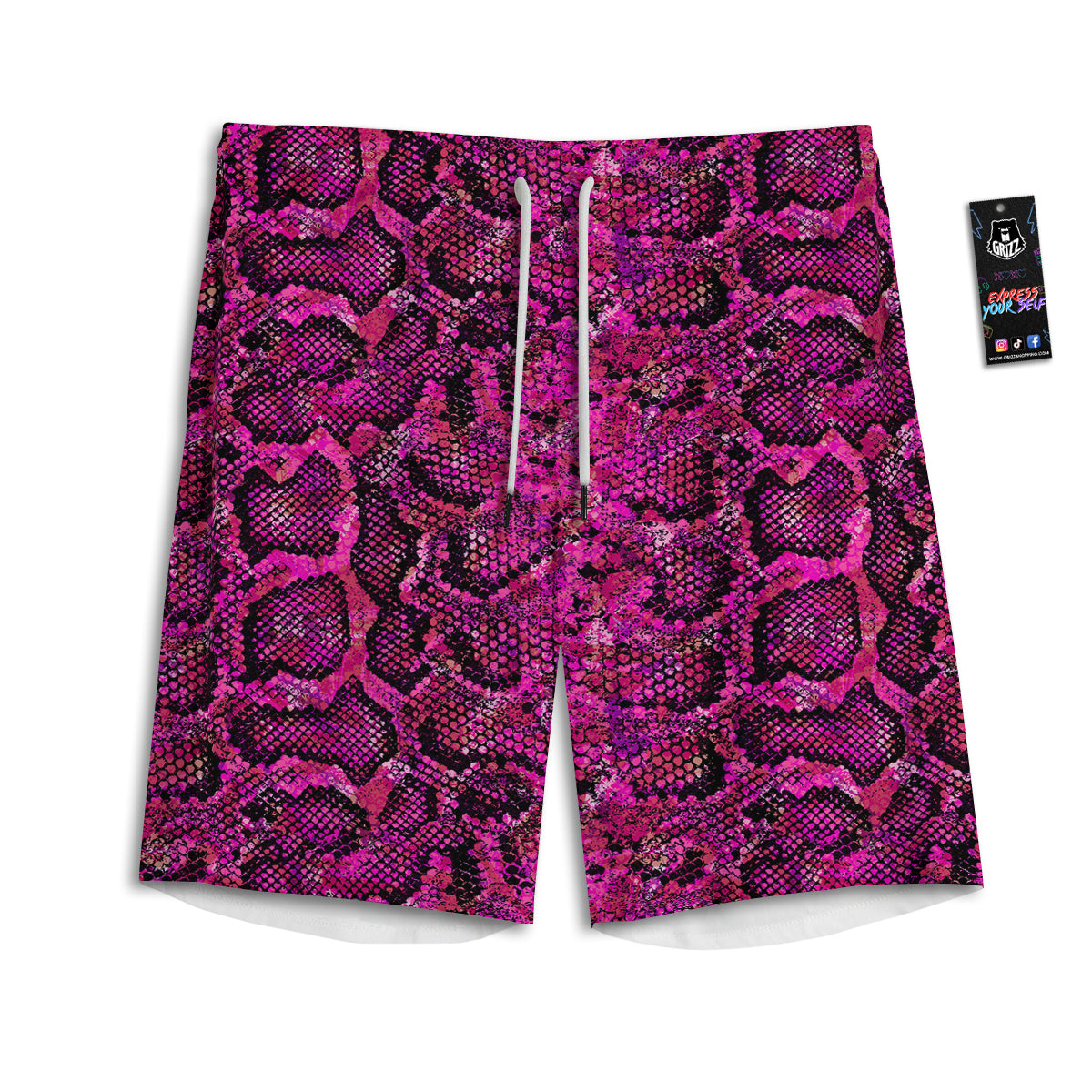 Snake Skin Black Pink Print Men's Athletic Shorts