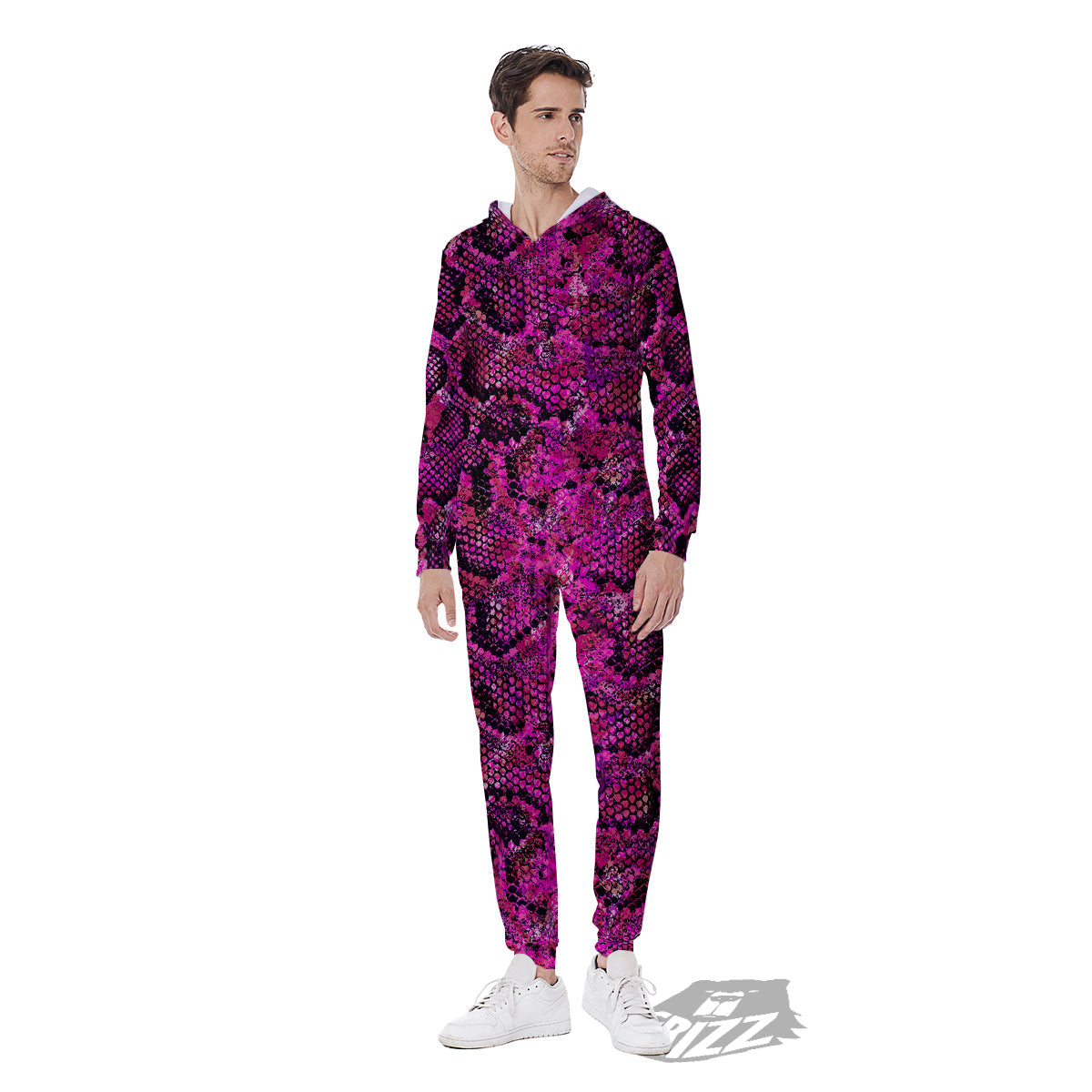 Snake Skin Black Pink Print Men's Jumpsuit-grizzshop
