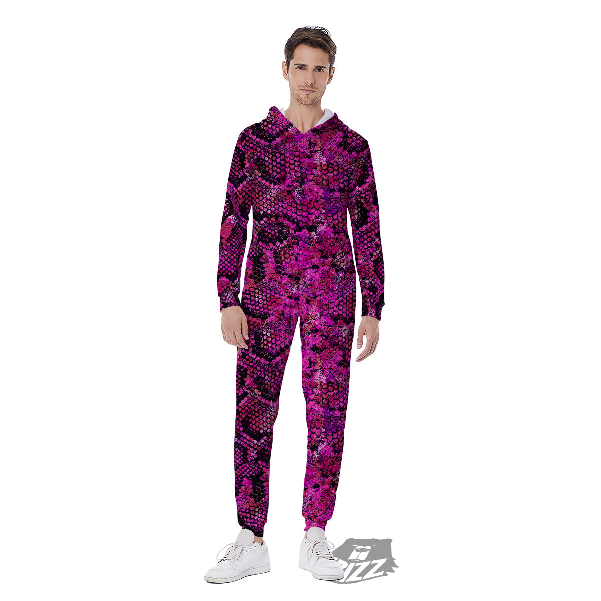 Snake Skin Black Pink Print Men's Jumpsuit-grizzshop
