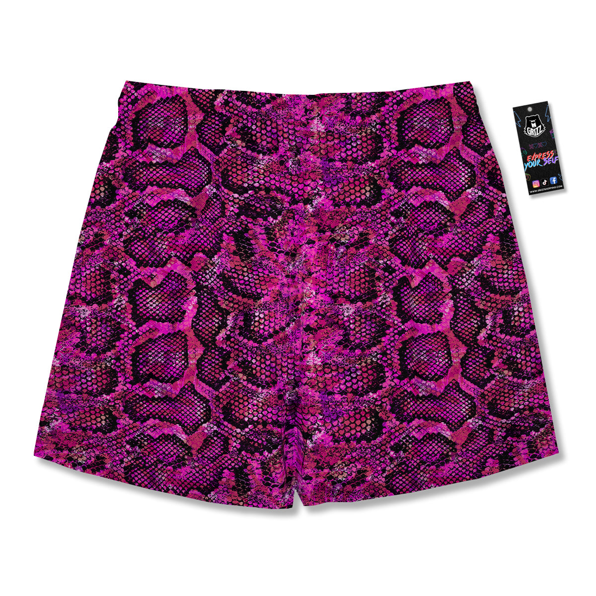 Snake Skin Black Pink Print Men's Running Shorts-grizzshop