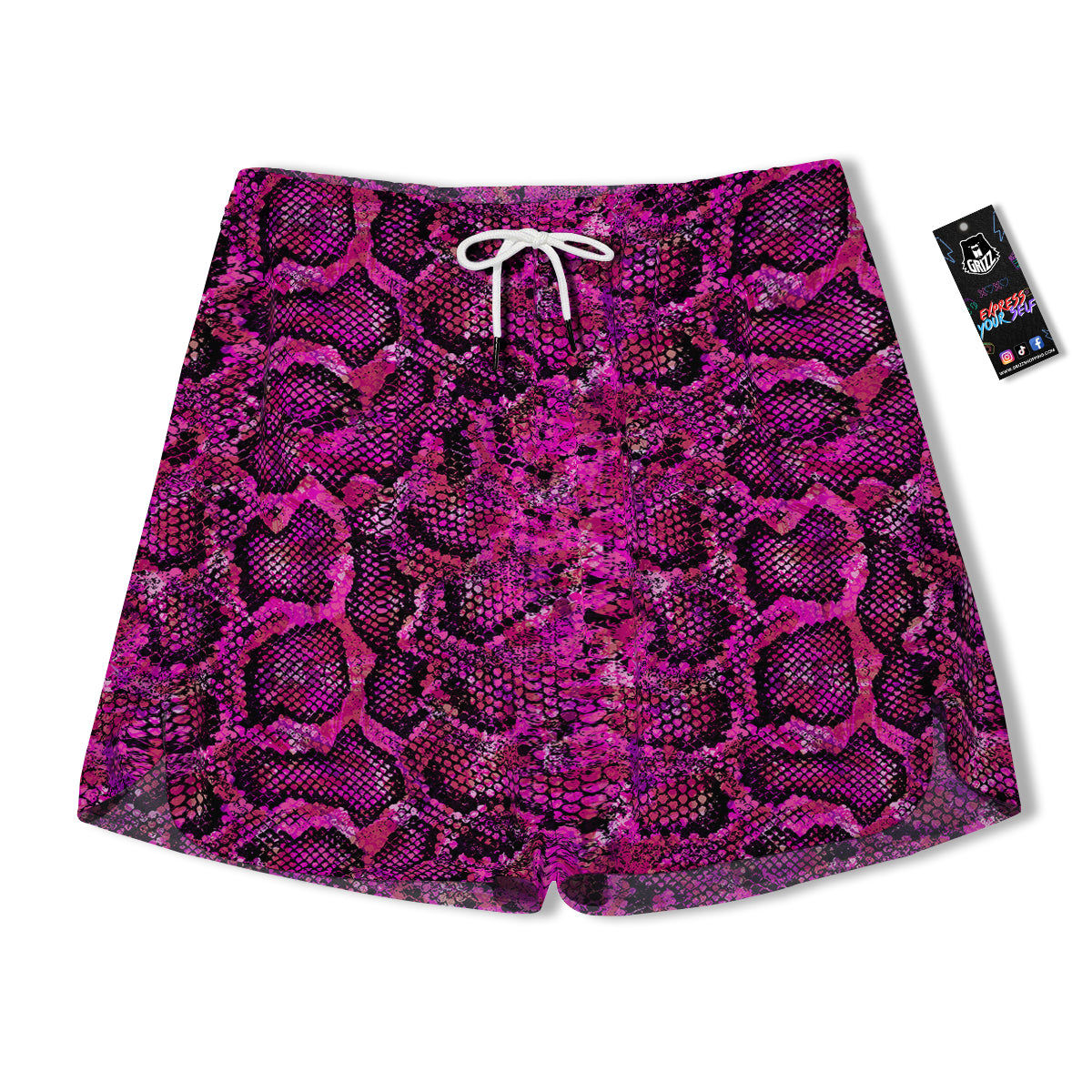 Snake Skin Black Pink Print Men's Running Shorts-grizzshop
