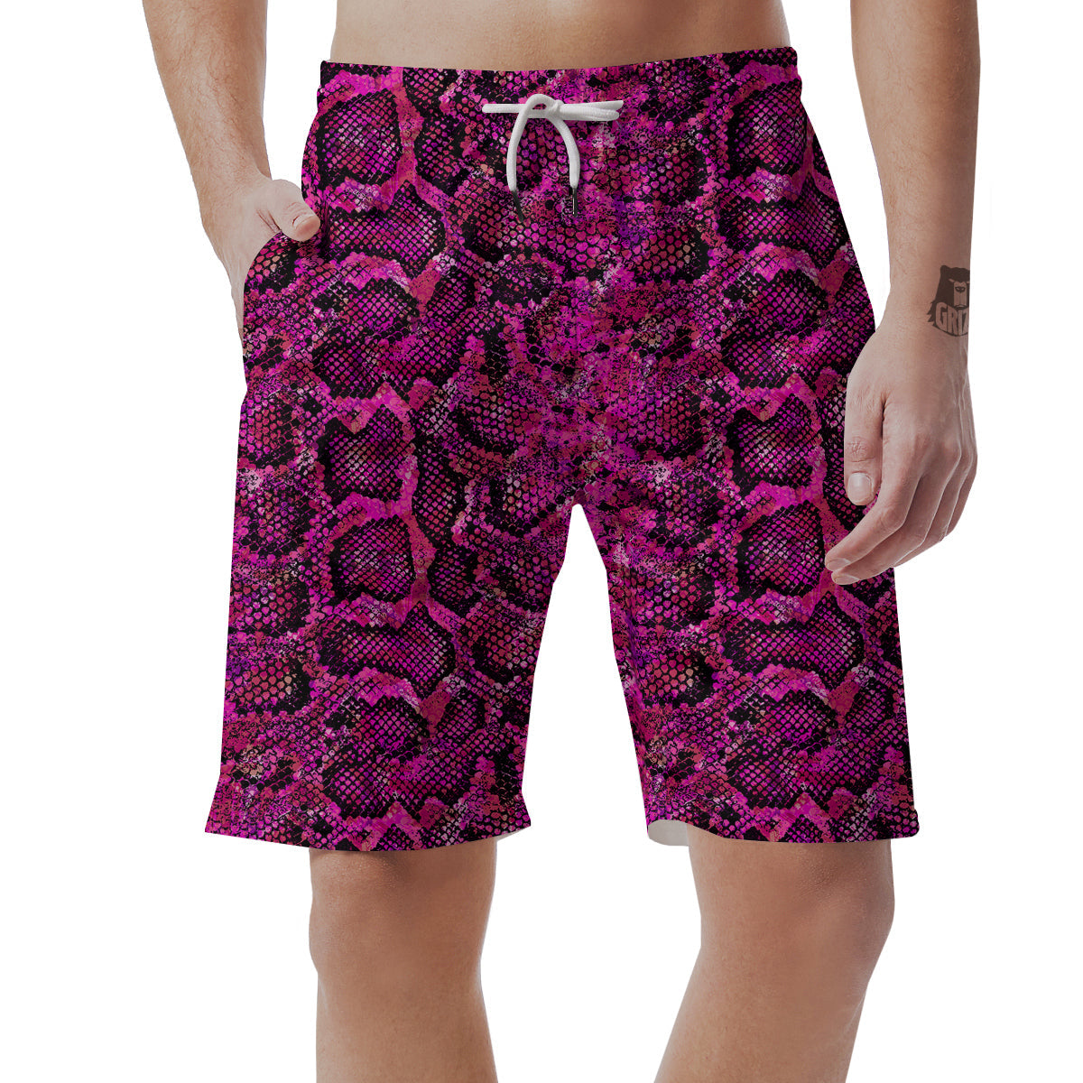 Snake Skin Black Pink Print Men's Shorts-grizzshop
