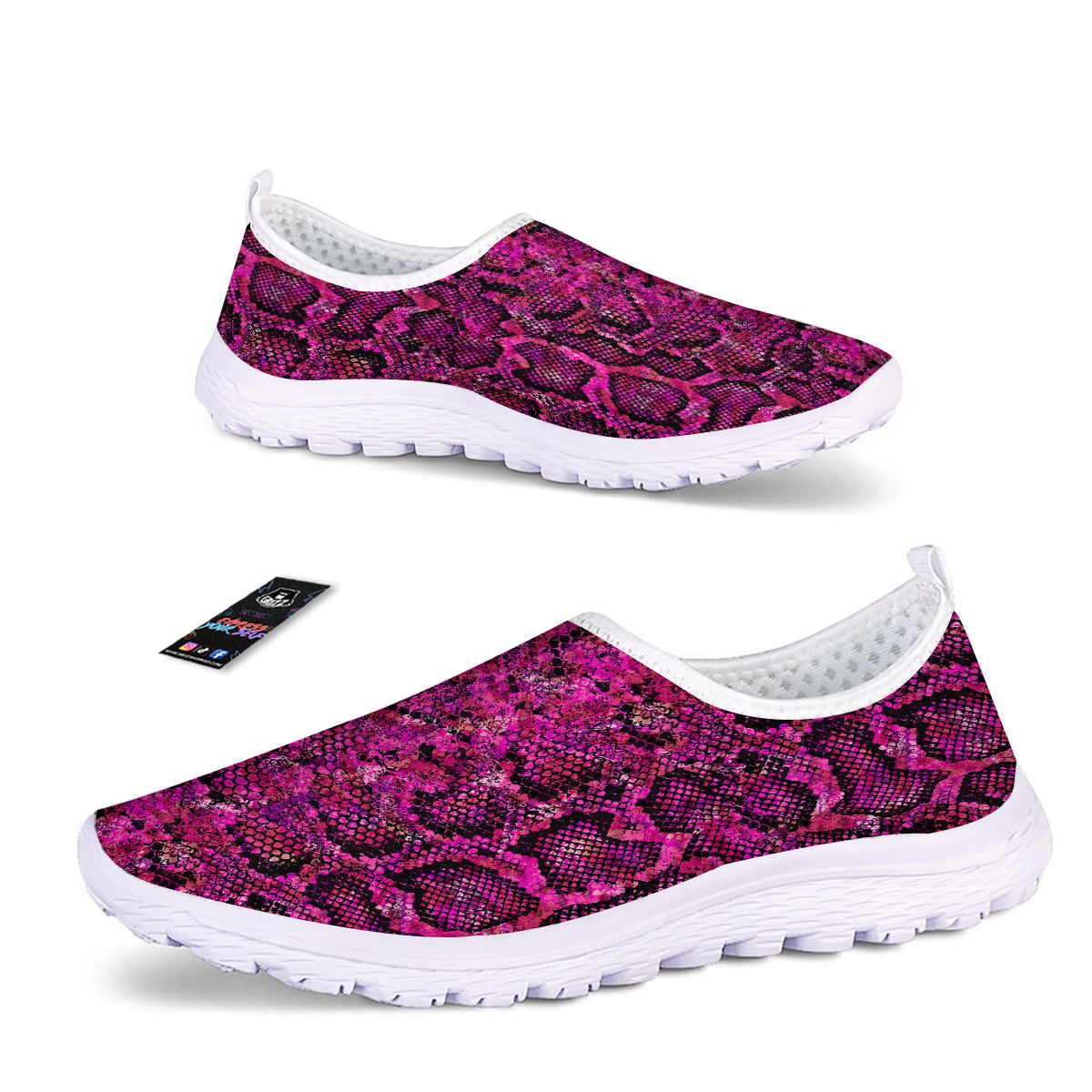 Snake Skin Black Pink Print Nurse Shoes-grizzshop