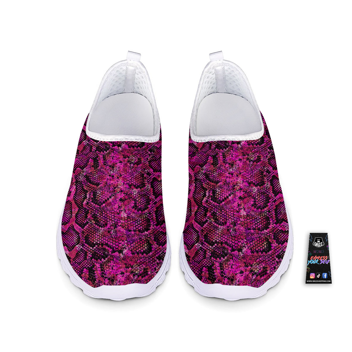 Snake Skin Black Pink Print Nurse Shoes-grizzshop
