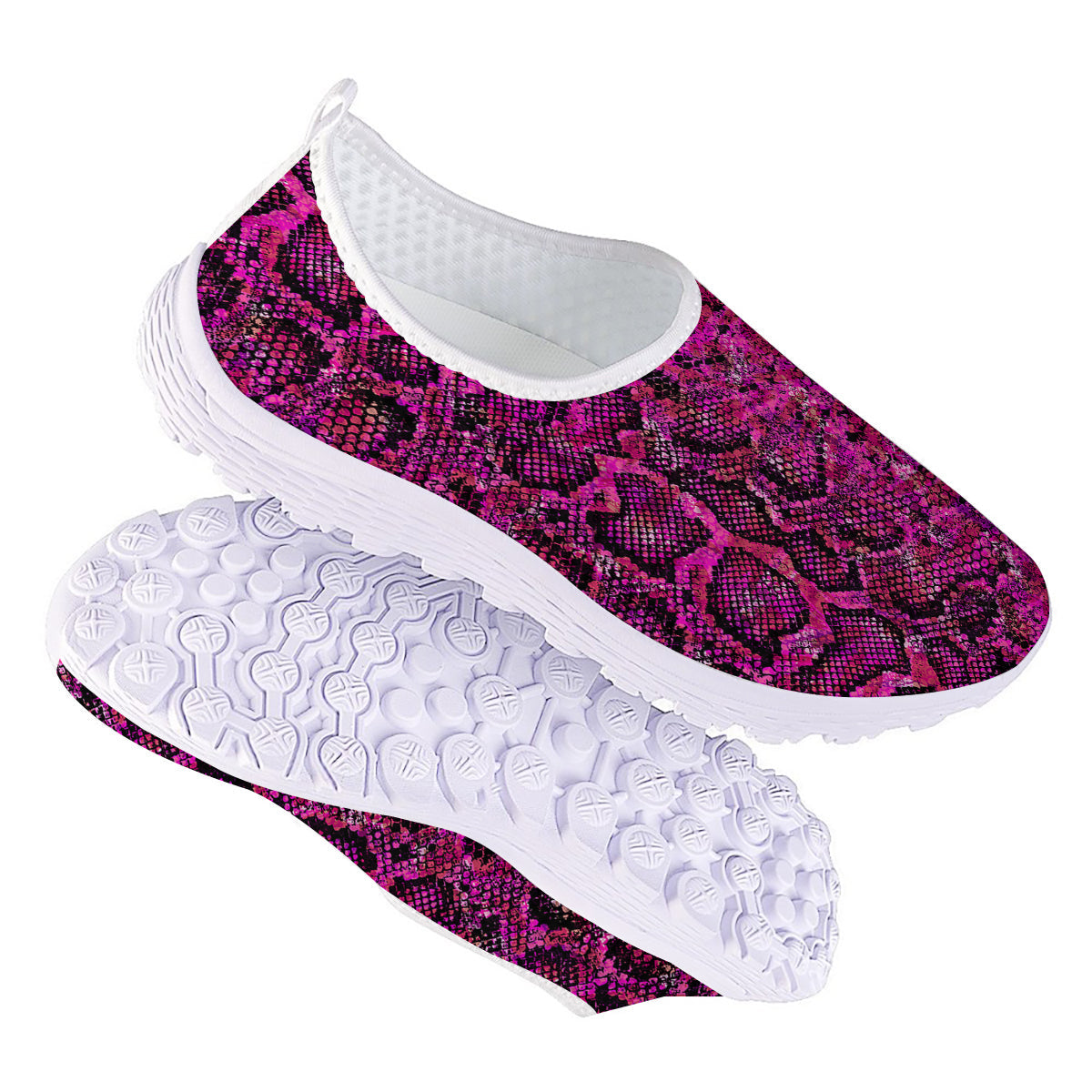 Snake Skin Black Pink Print Nurse Shoes-grizzshop