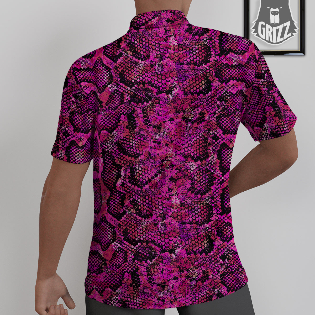 Snake Skin Black Pink Print Untucked Shirts-grizzshop