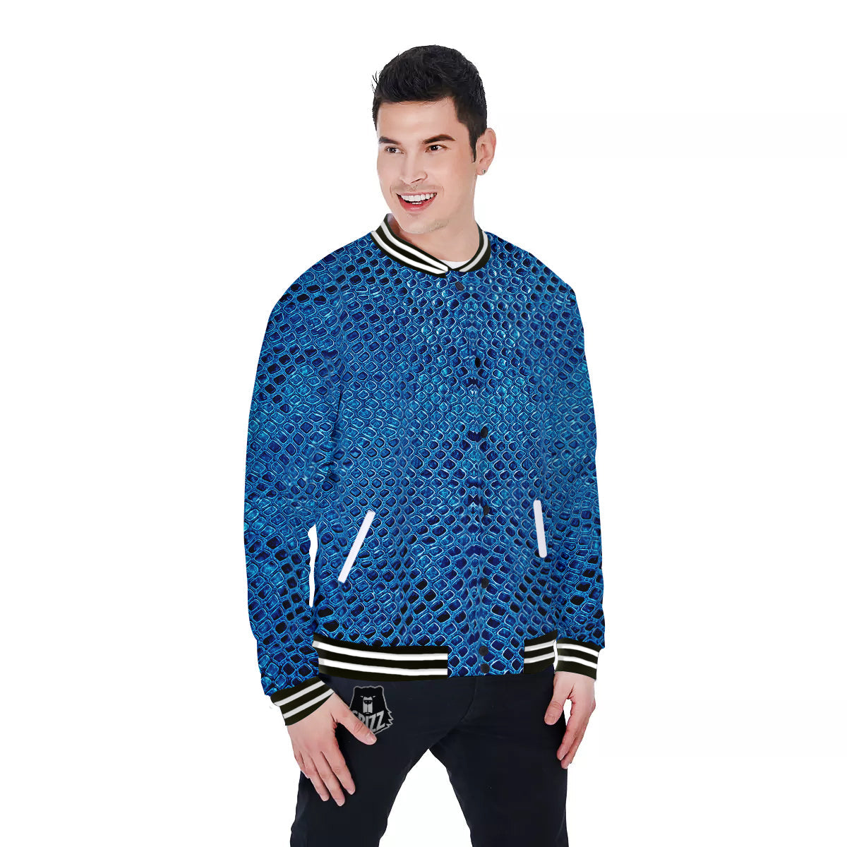 Snake Skin Blue Print Baseball Jacket-grizzshop