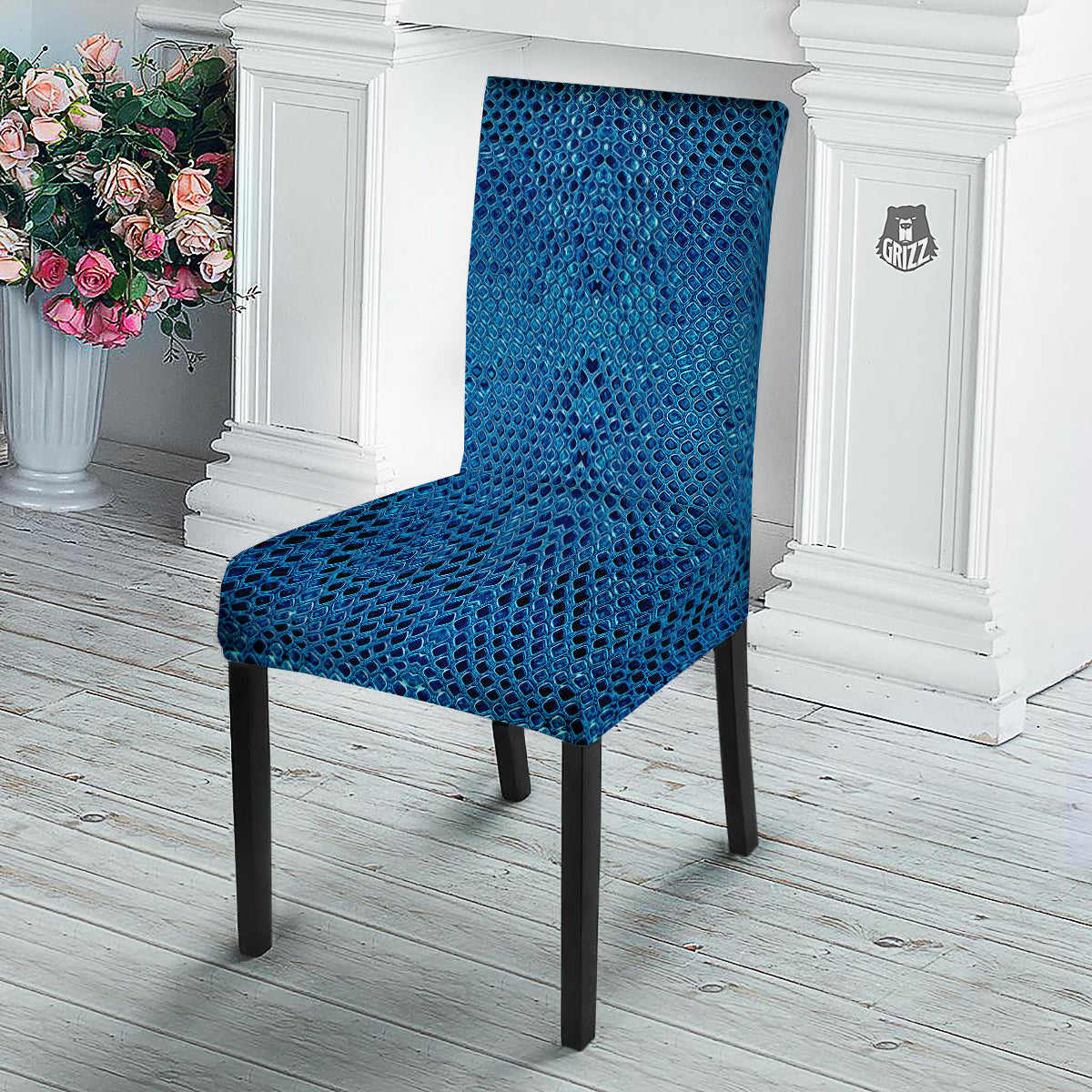Snake Skin Blue Print Dining Chair Slipcover-grizzshop
