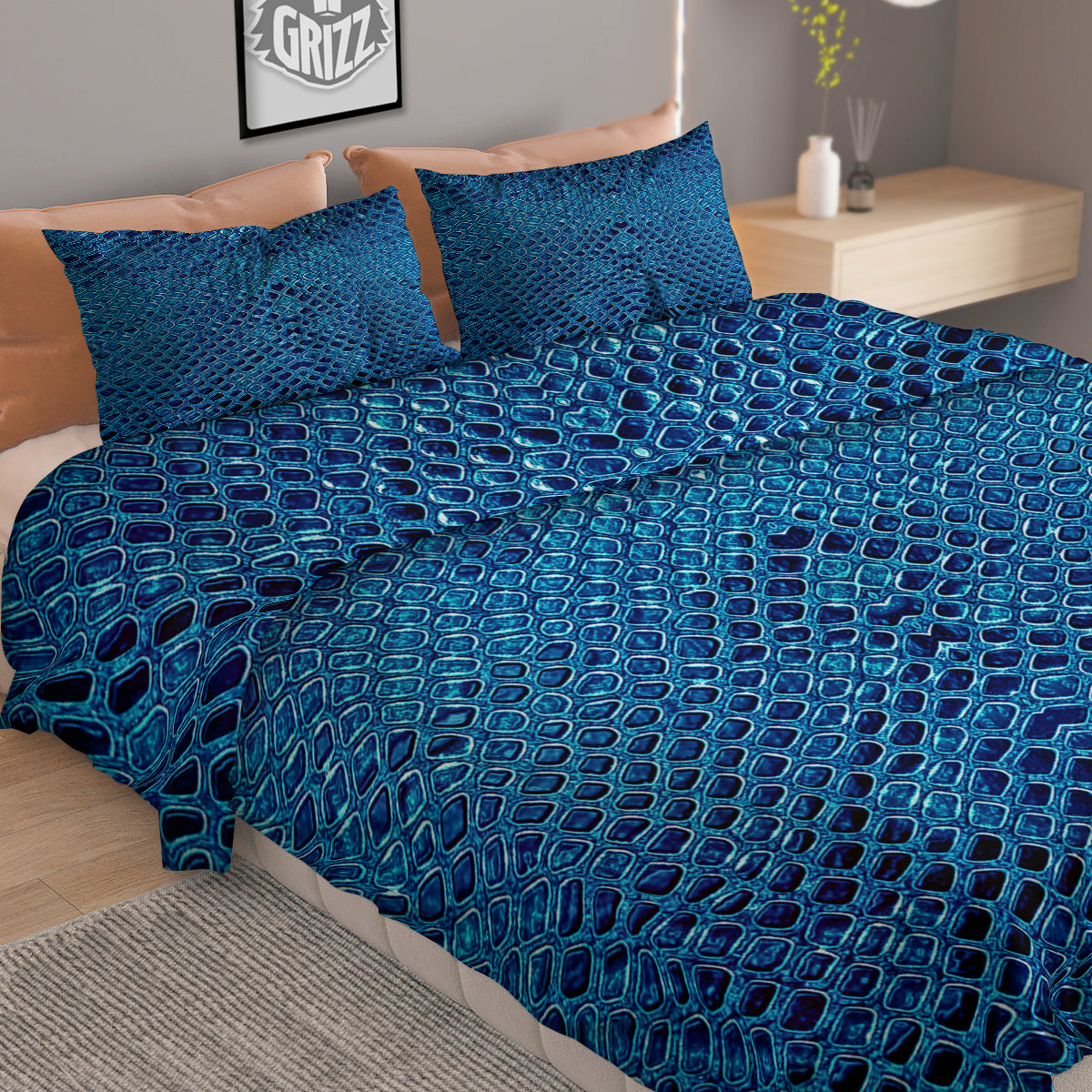 Snake Skin Blue Print Duvet Cover Bedding Set