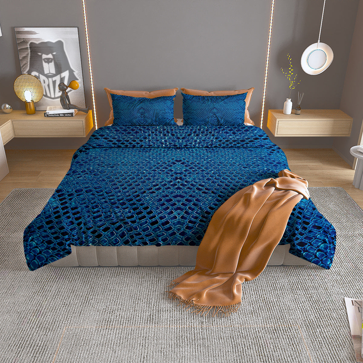 Snake Skin Blue Print Duvet Cover Bedding Set