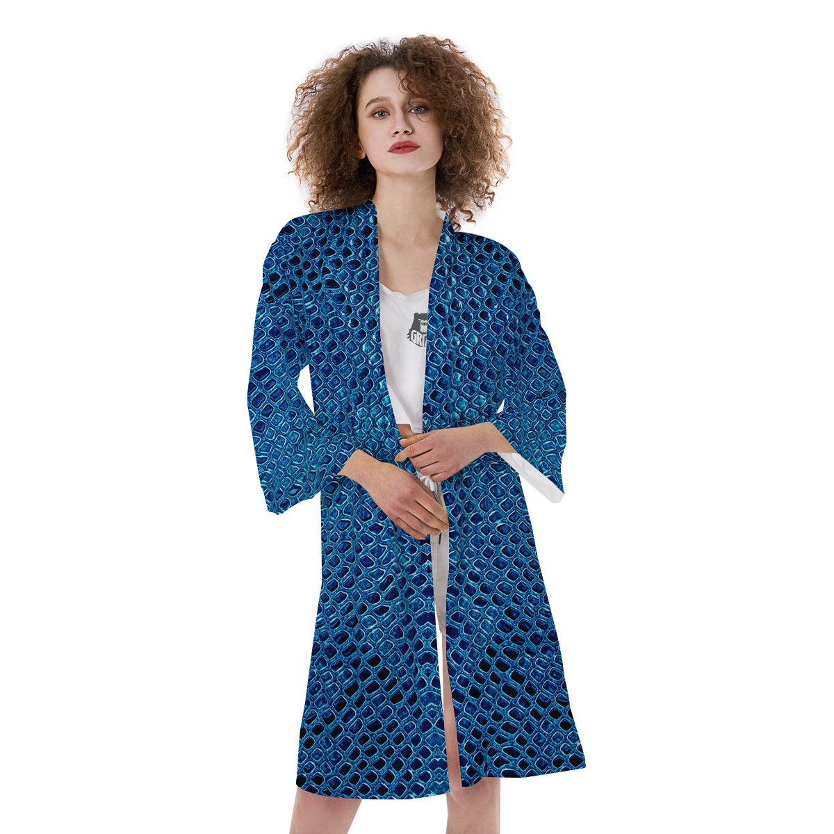 Snake Skin Blue Print Kimono-grizzshop