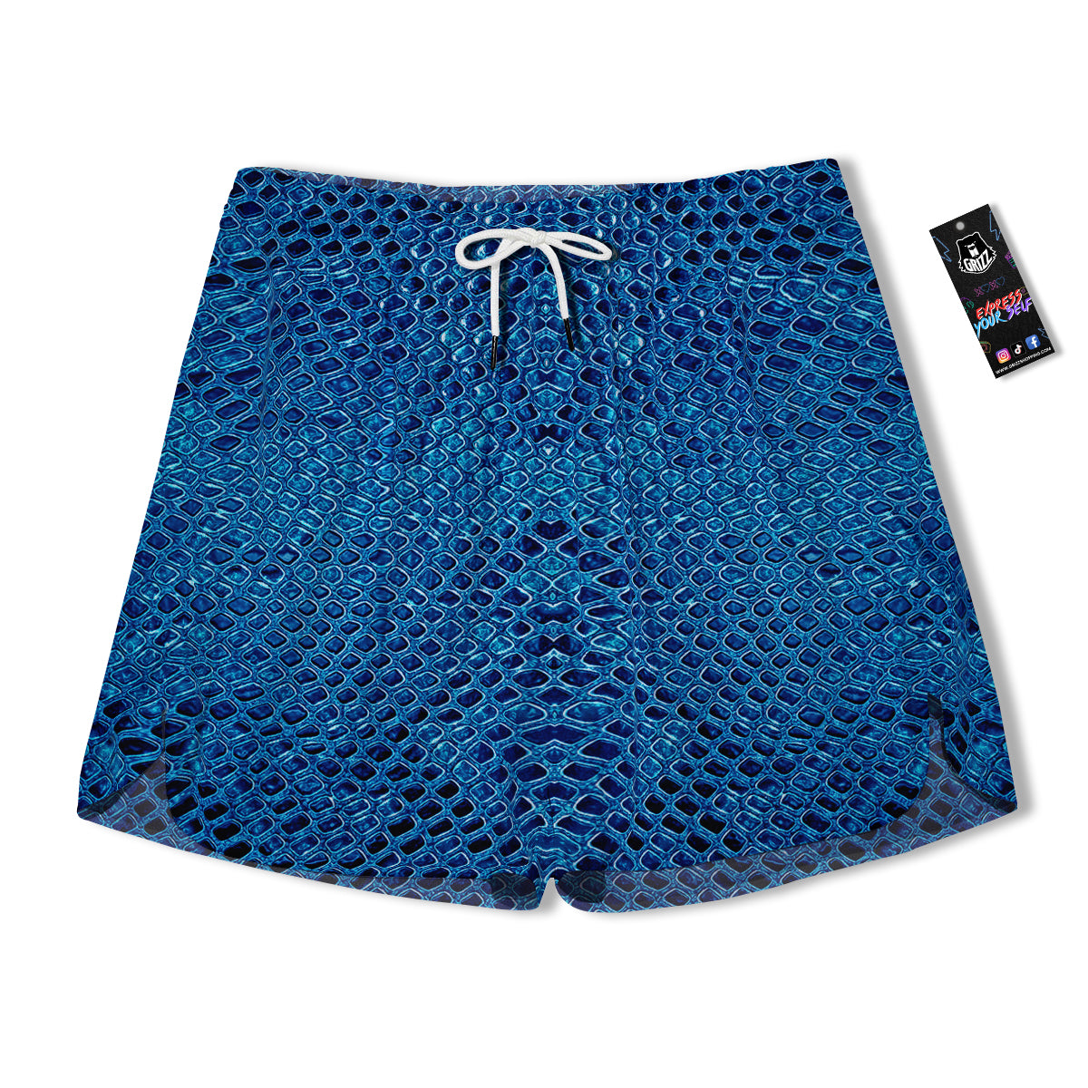 Snake Skin Blue Print Men's Running Shorts-grizzshop