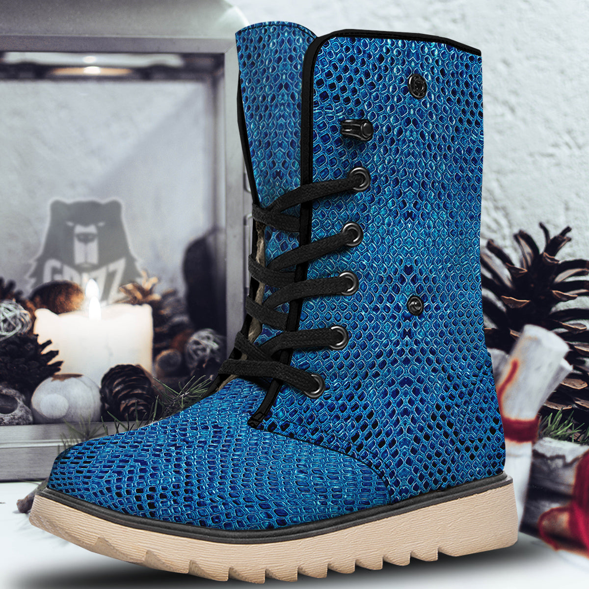Snake Skin Blue Print Snow Boots-grizzshop