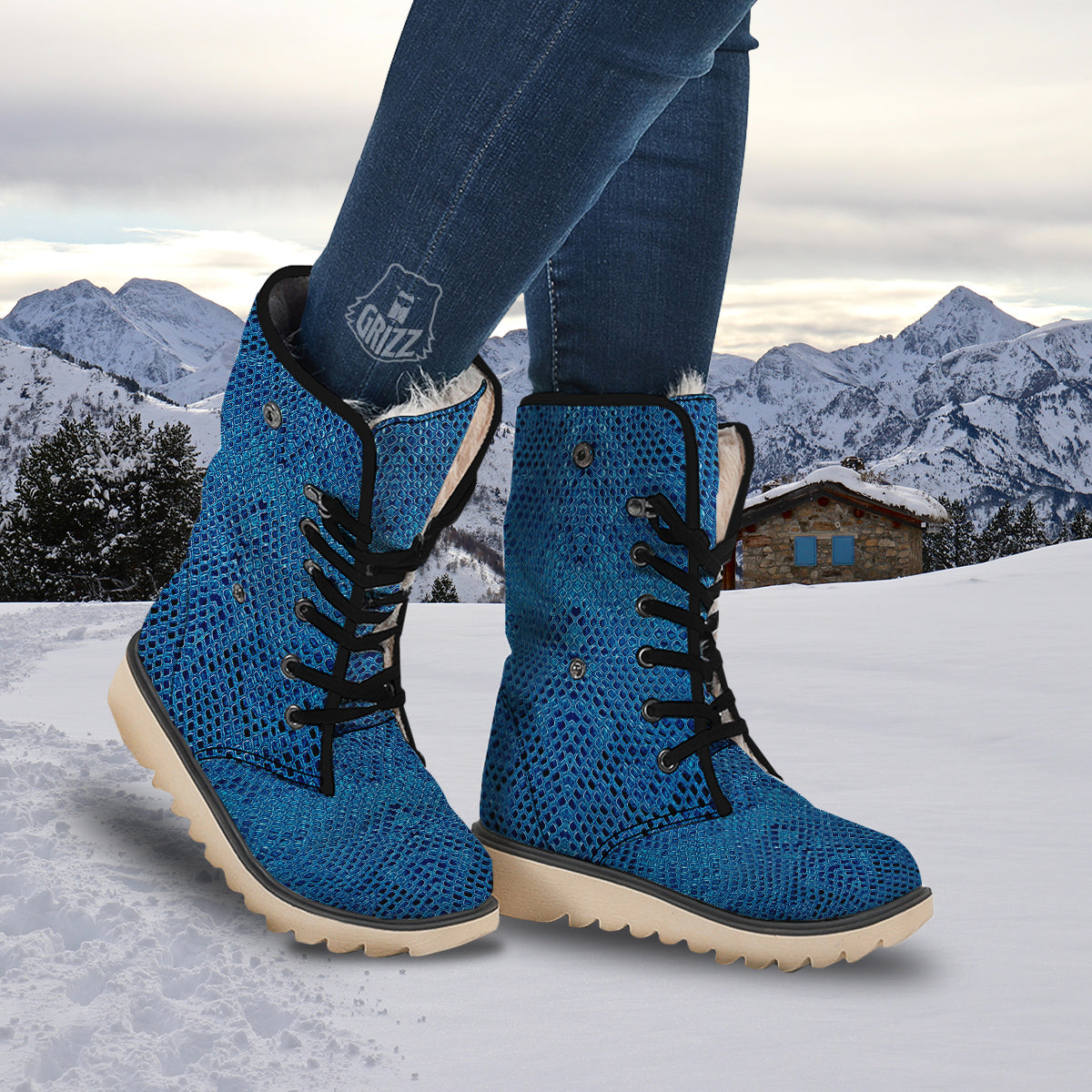 Snake Skin Blue Print Snow Boots-grizzshop